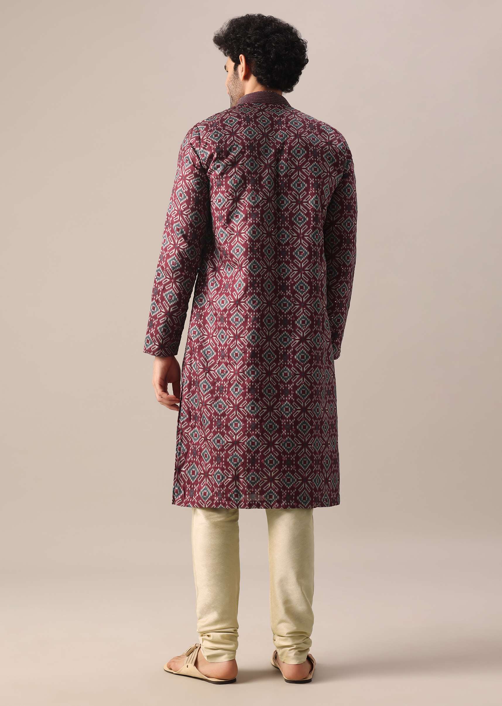 Red Printed Kurta Set In Silk - Image 5