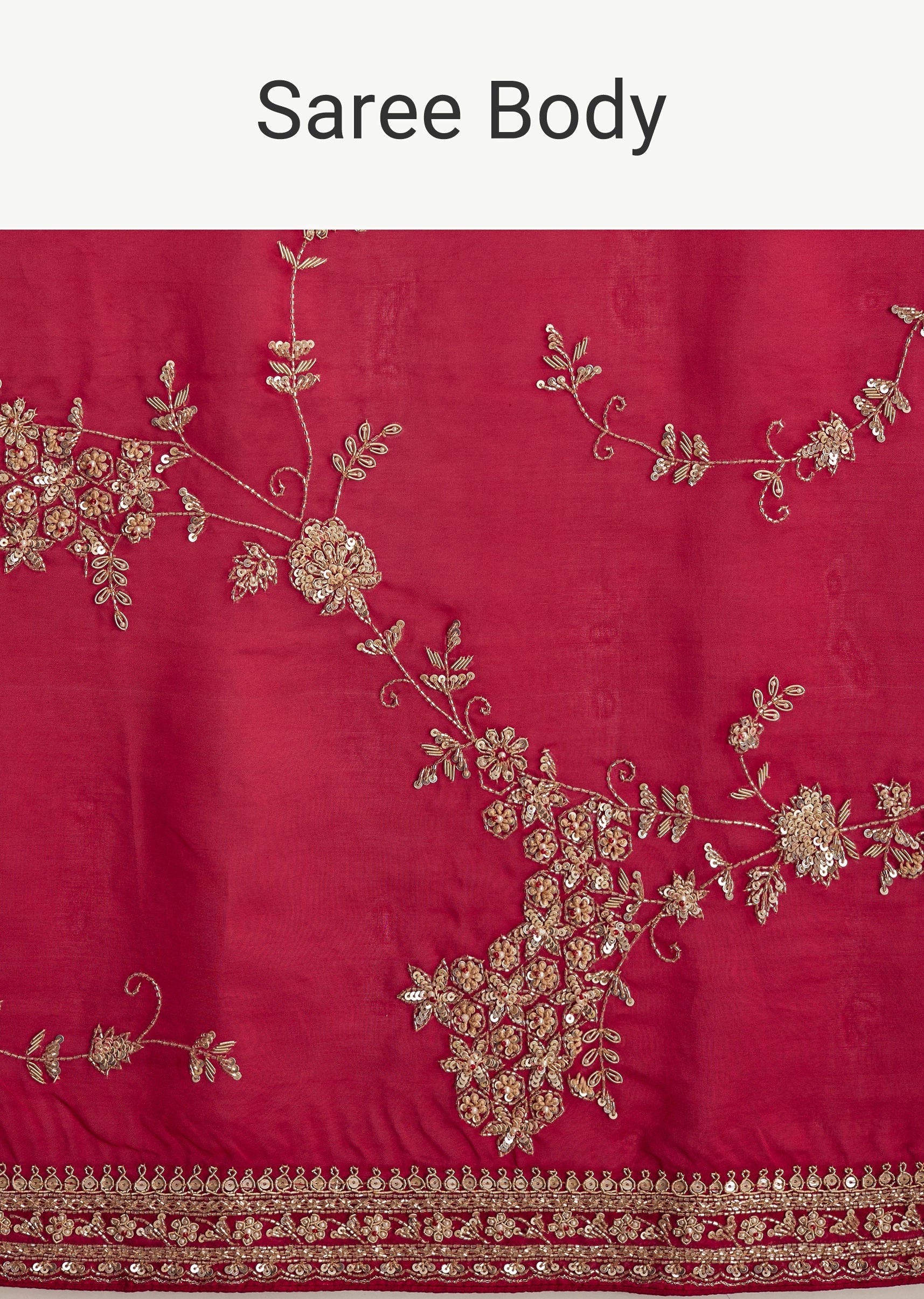 Red Satin Saree With Full Jaal Embroidery - Image 9