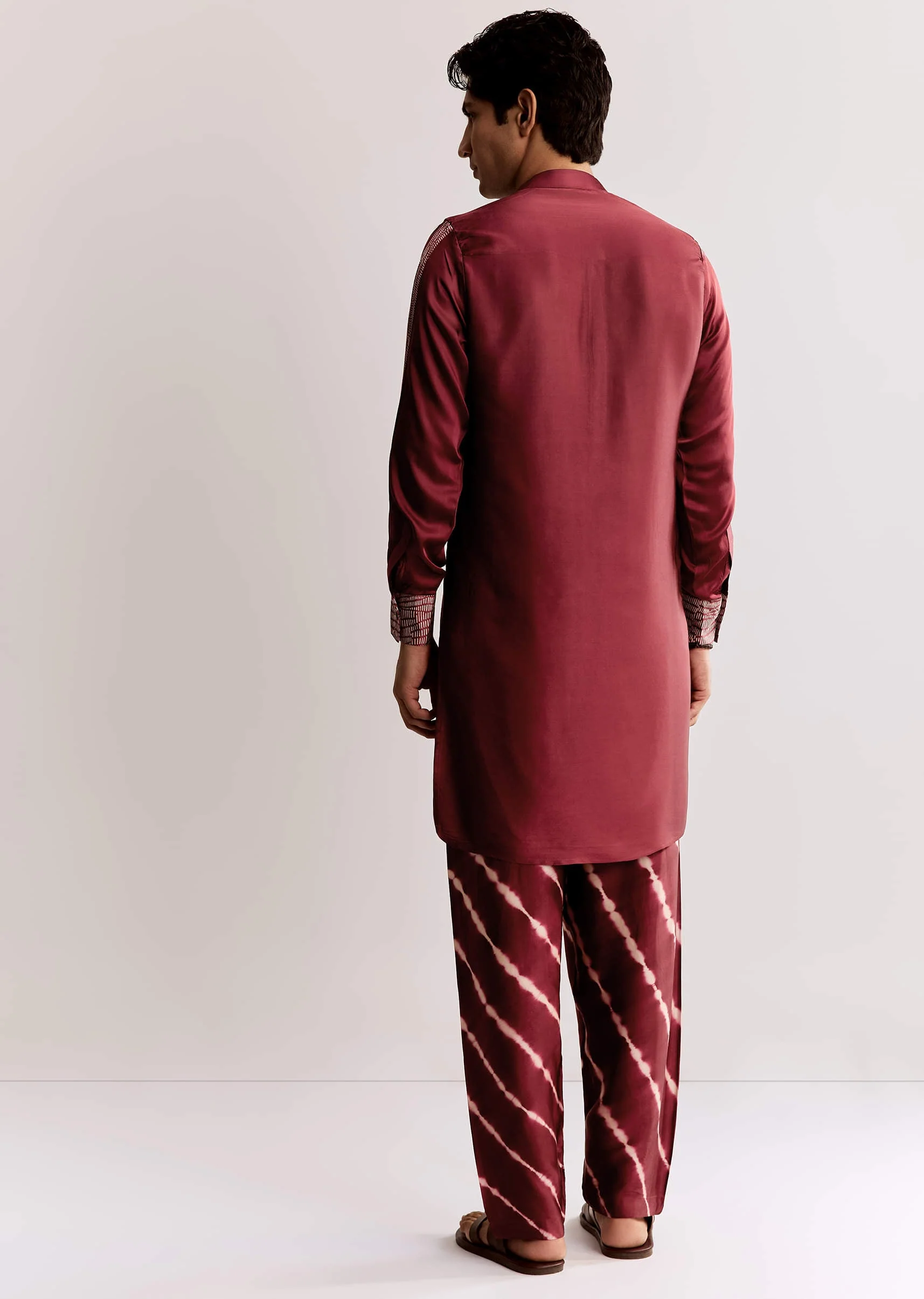 Red Silk Kurta Set With Ajrakh Print - Image 5