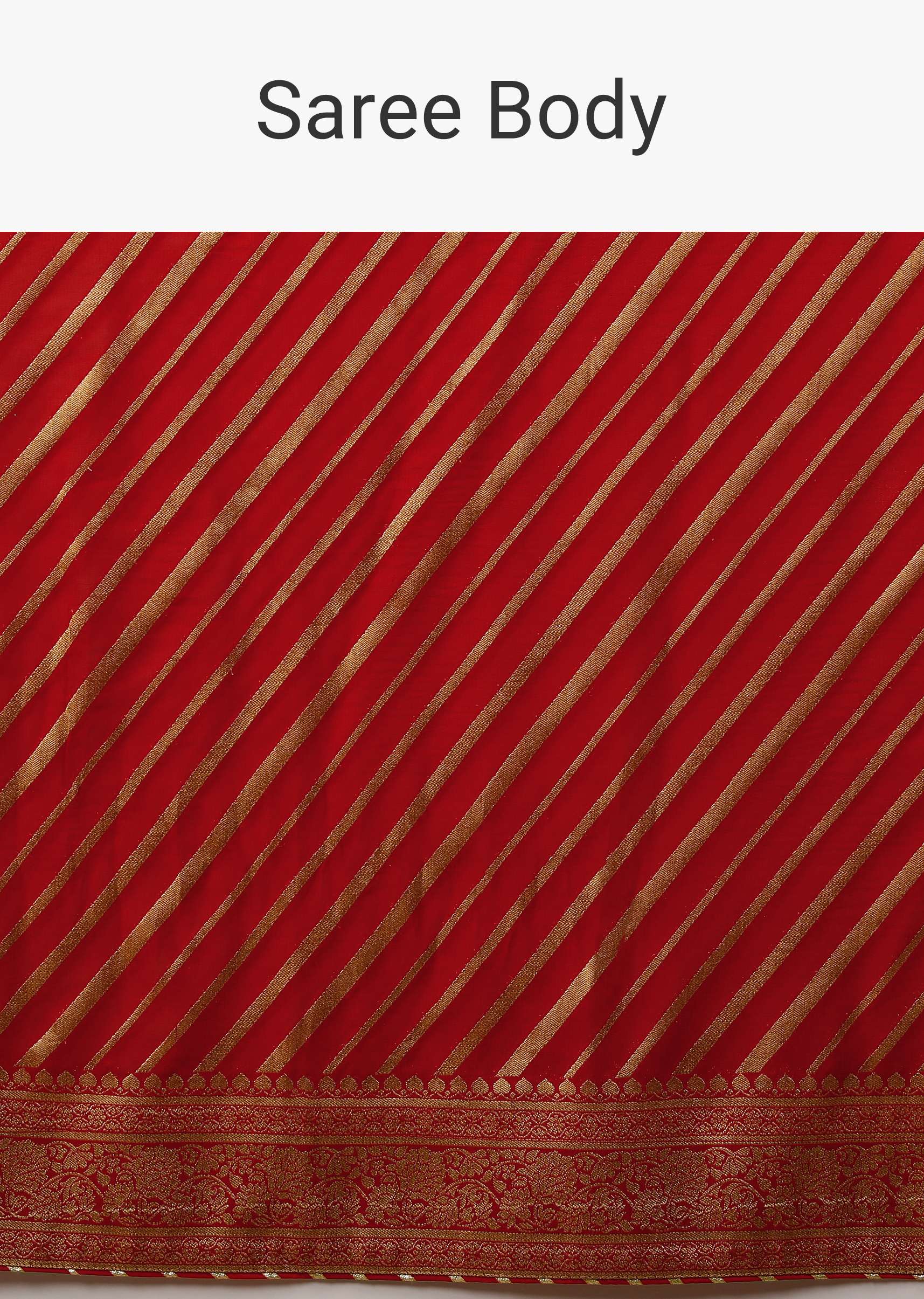 Rose Red Georgette Saree With Brocade Woven Diagonal Stripes And Floral Border - Image 6