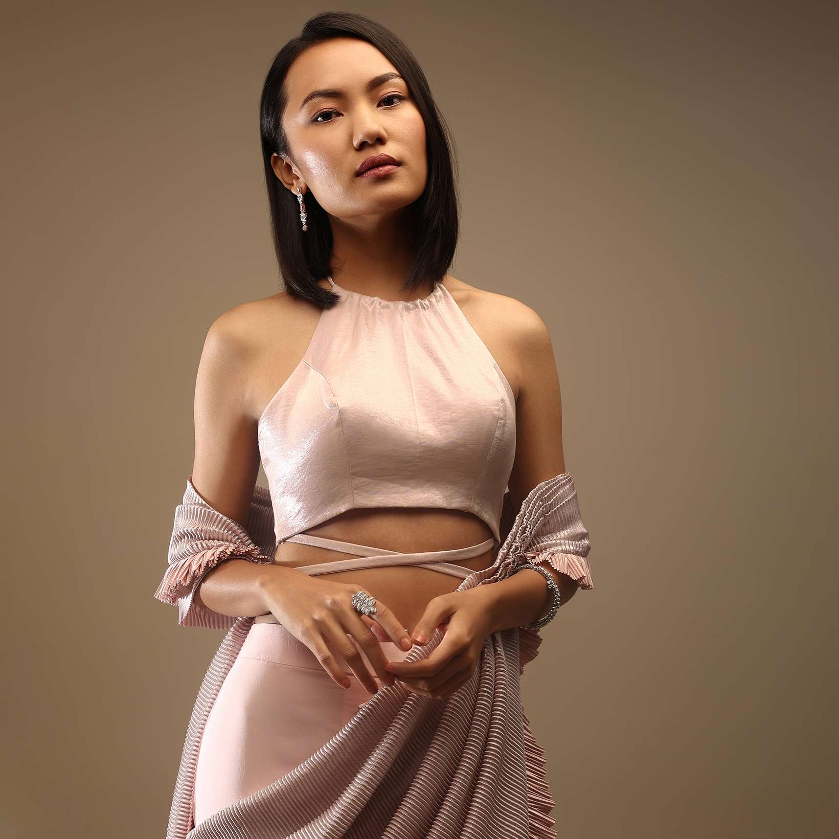 Rosewater Satin Halter Neckline Blouse With A Back Tie-Up. - Image 2