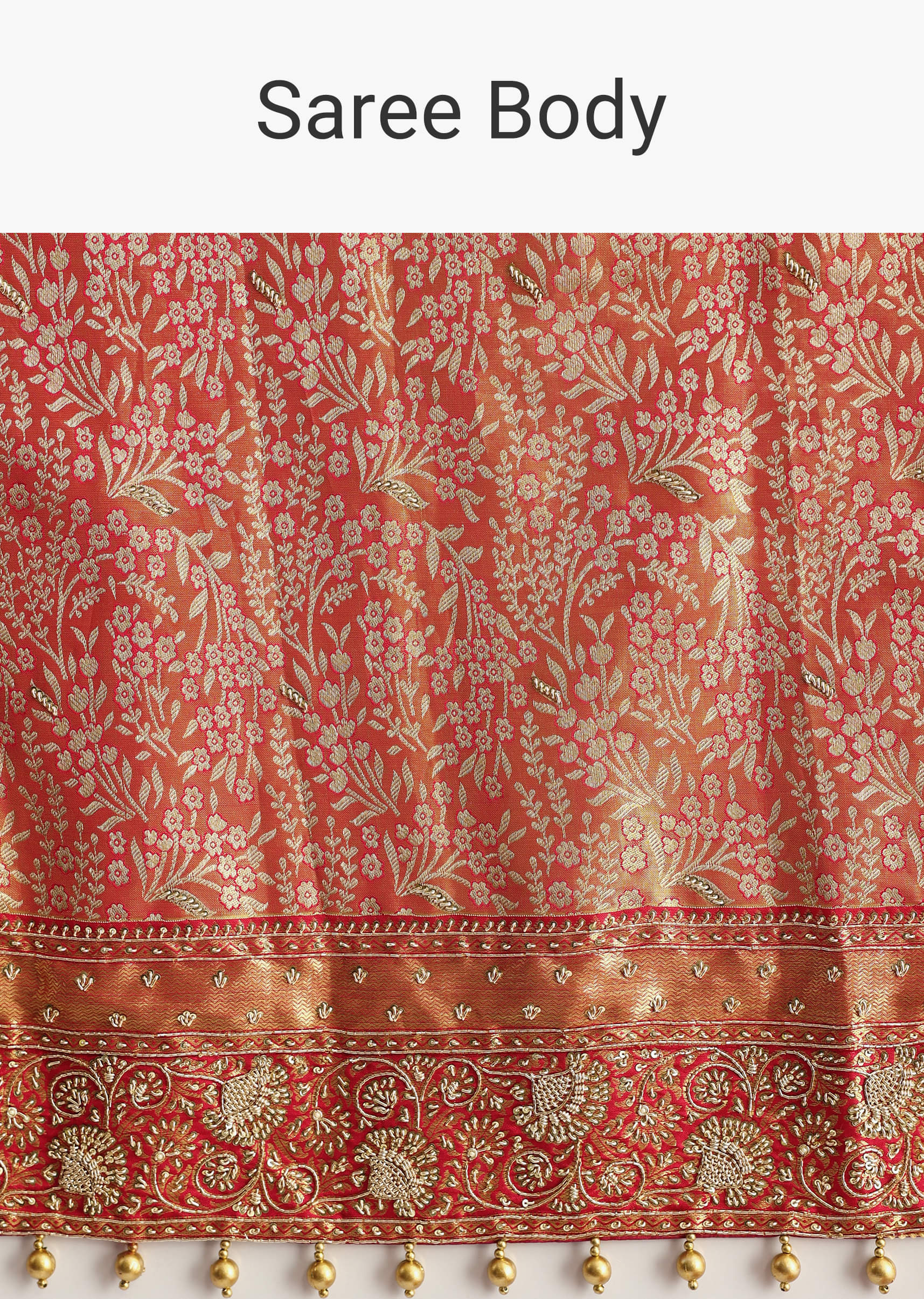Rust Orange Tissue Saree With Heavily Embroidered Border And Pallu - Image 9