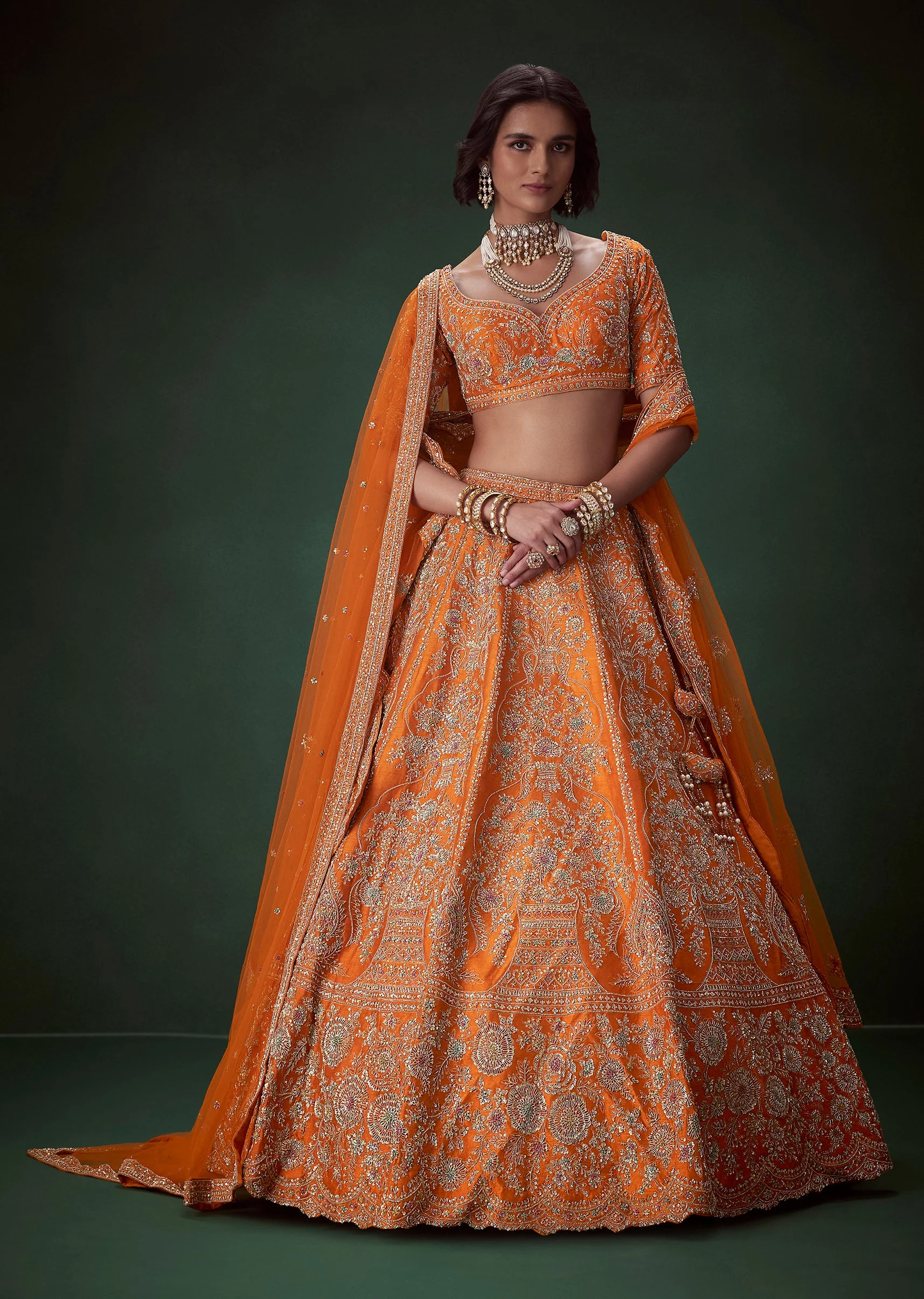 Rust Silk Bridal Lehenga Set with Zari Work