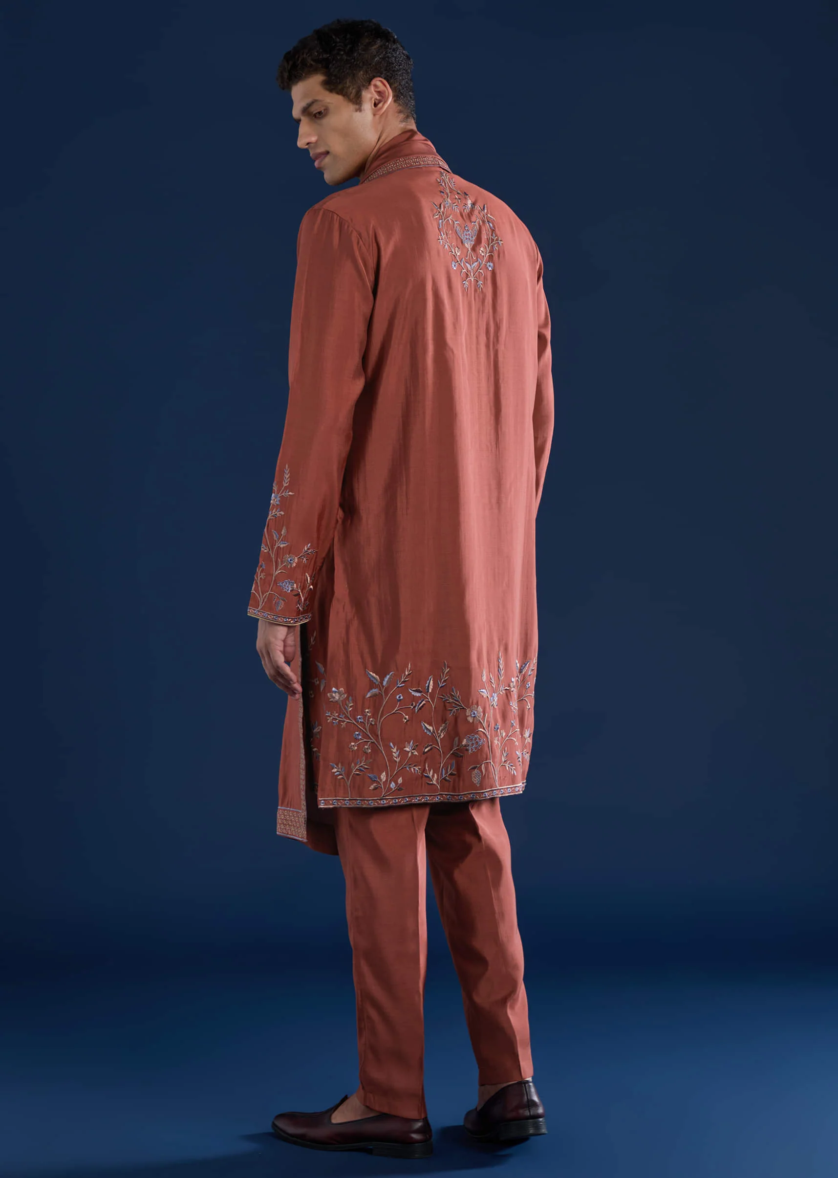 Rust Viscose Embroidered Mens Kurta Set with Dupatta - Image 5