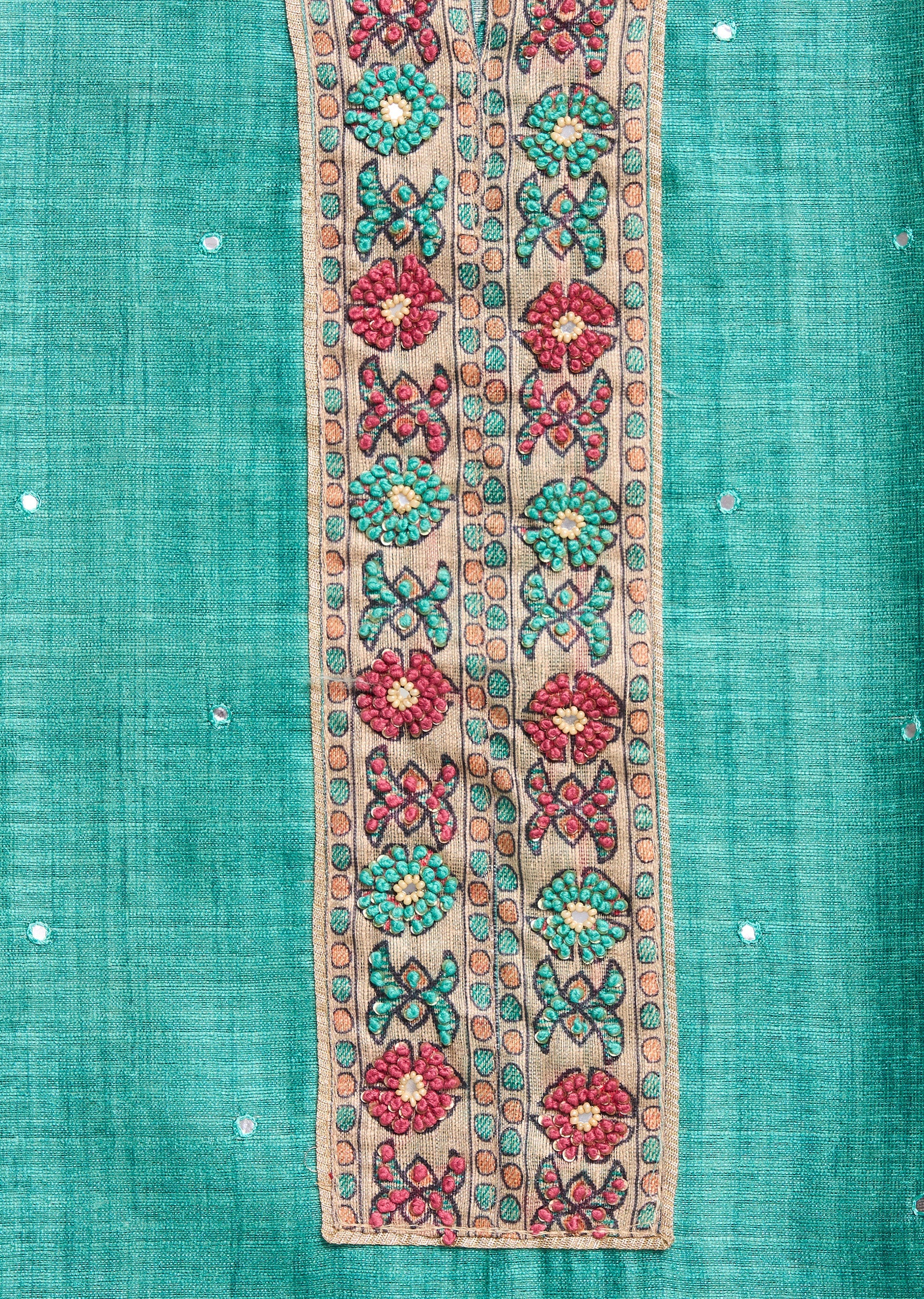 Sea Green Printed Crepe Unstitched Suit Set - Image 2