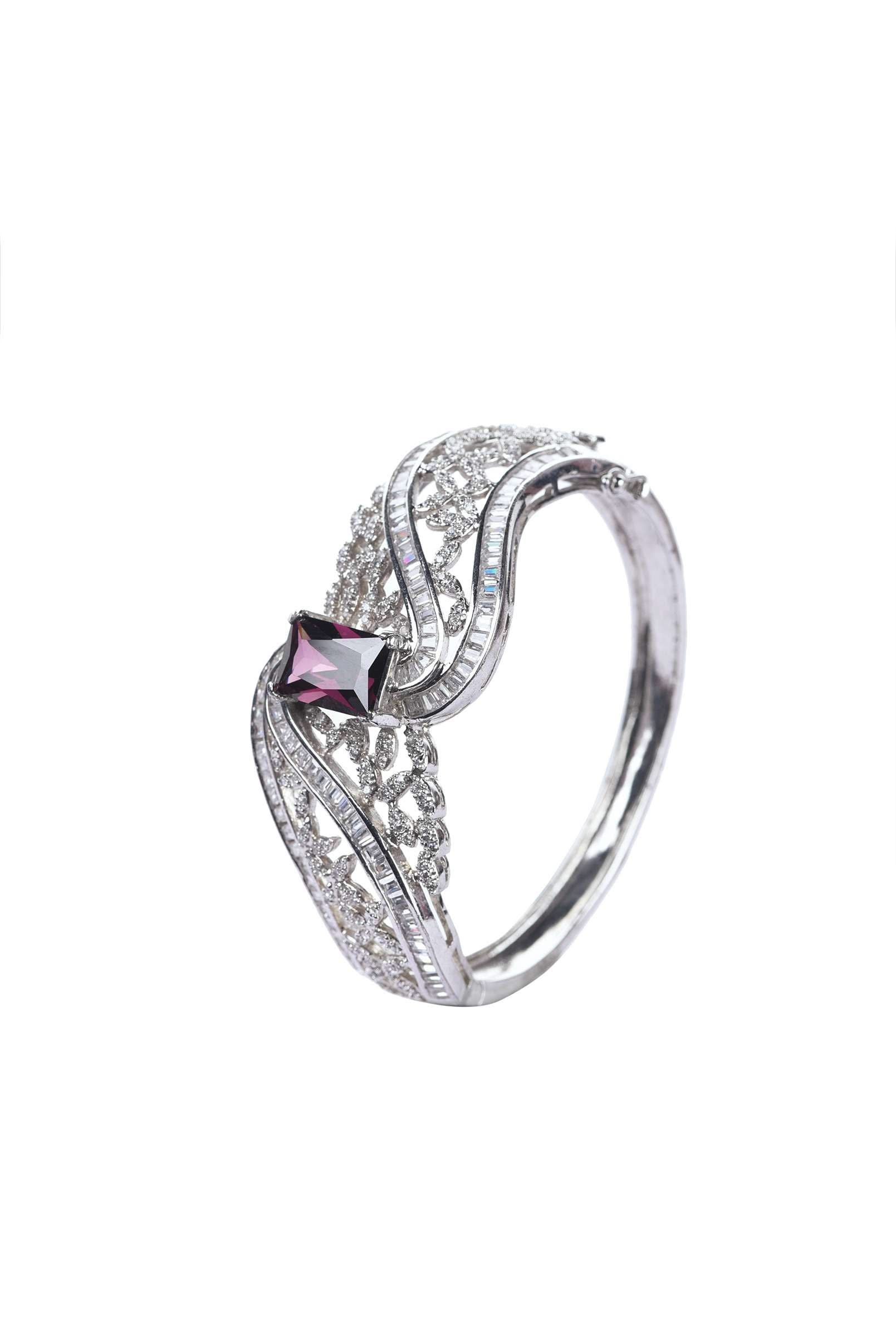 Silver Finish Bangle In Mix Studded With Zircon - Image 4