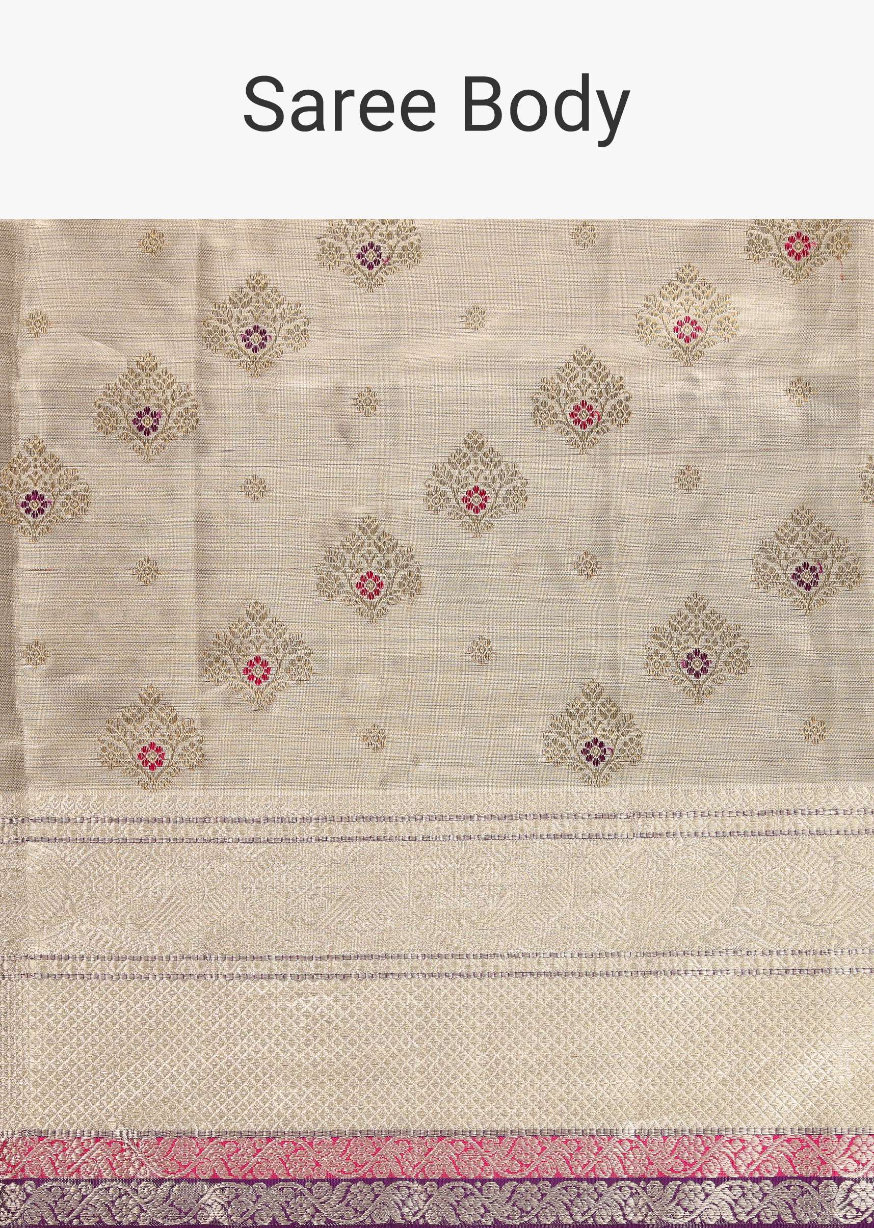 Silver Kanchipuram Tissue Silk Saree In Meena Weave With 14gm Real Zari And Unstitched Blouse - Image 4