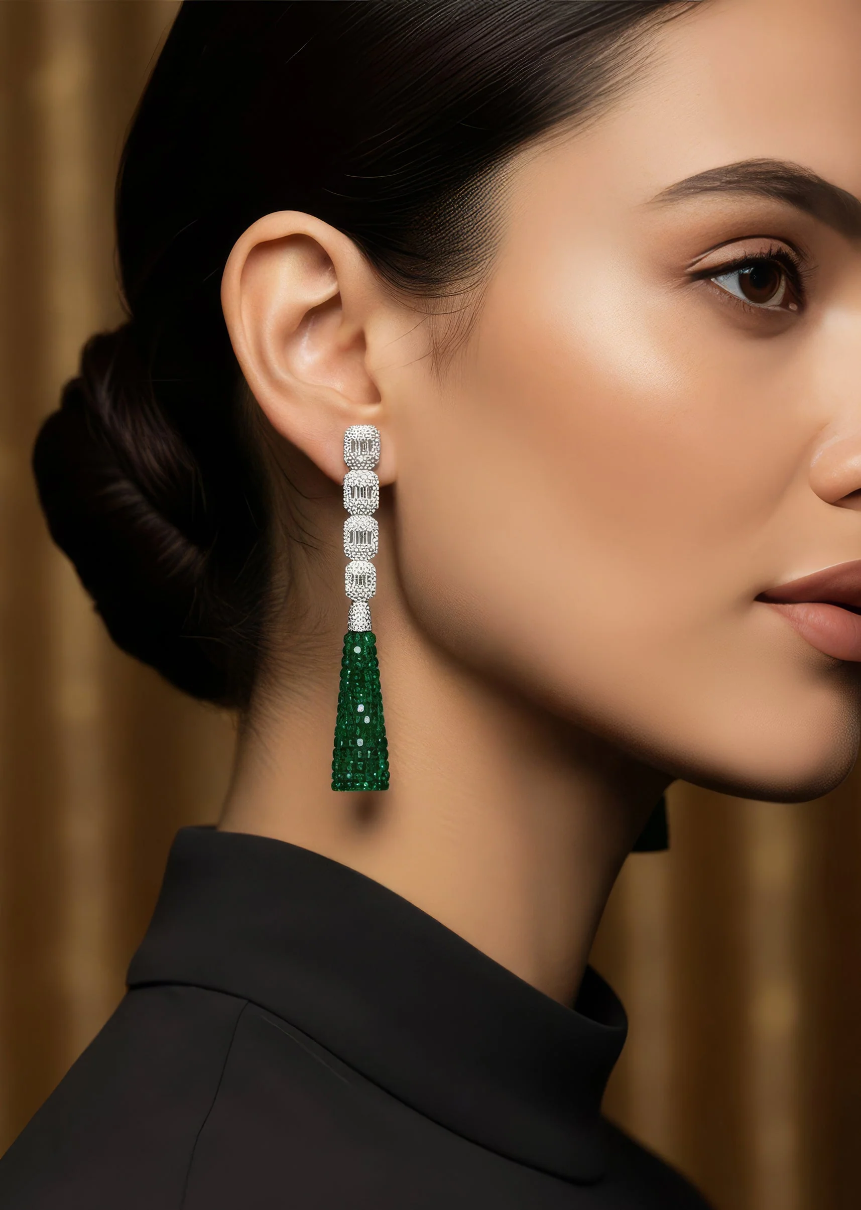 Silver Plated Green Zircon Dangler Earrings