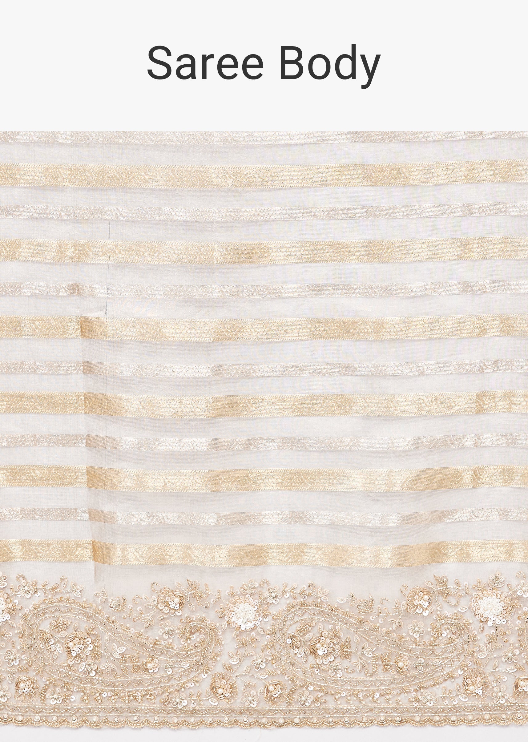 Silver Striped Tissue Saree With Embroidered Border - Image 7