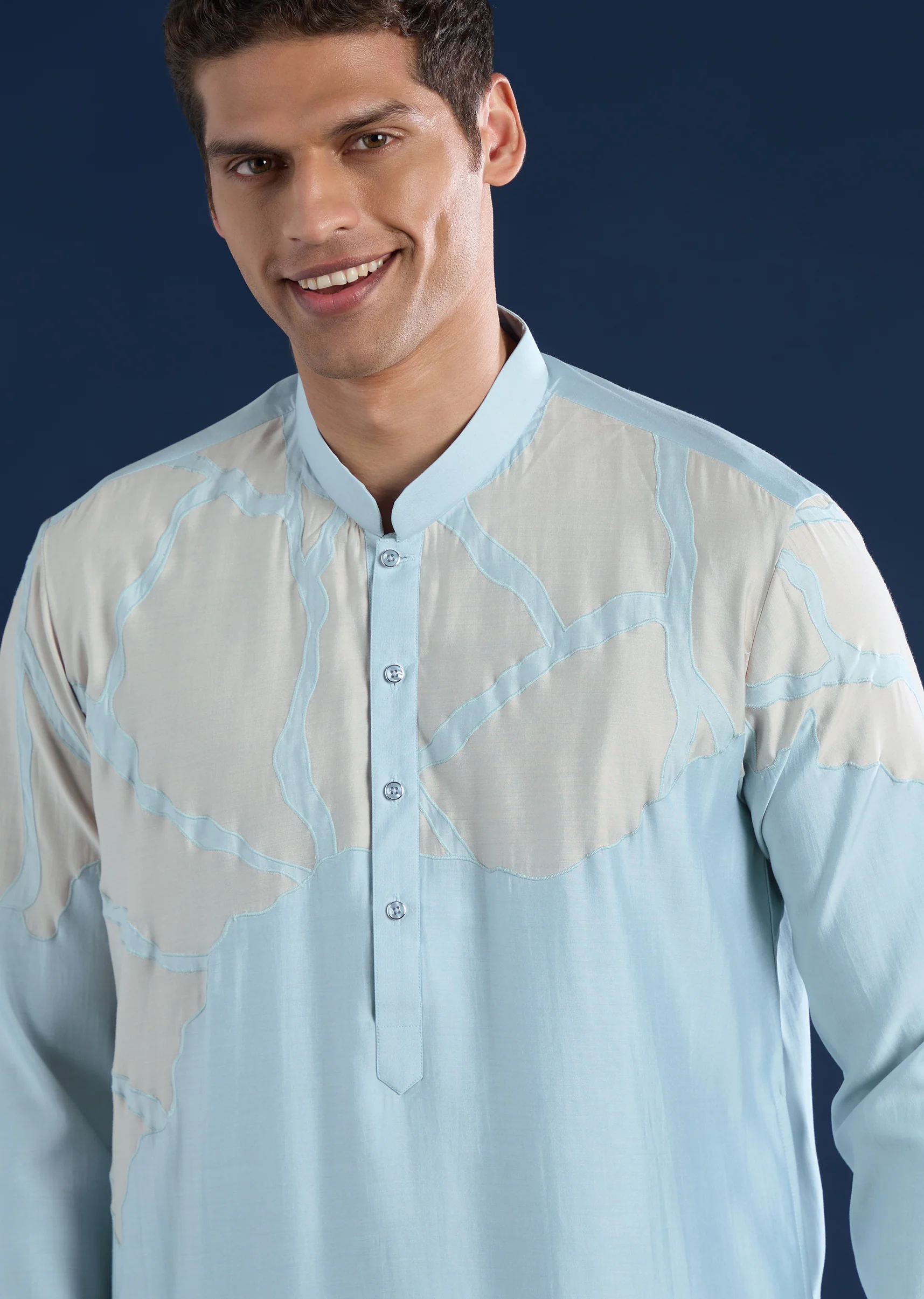 Sky Blue Applique Kurta Set with Dupatta - Image 6