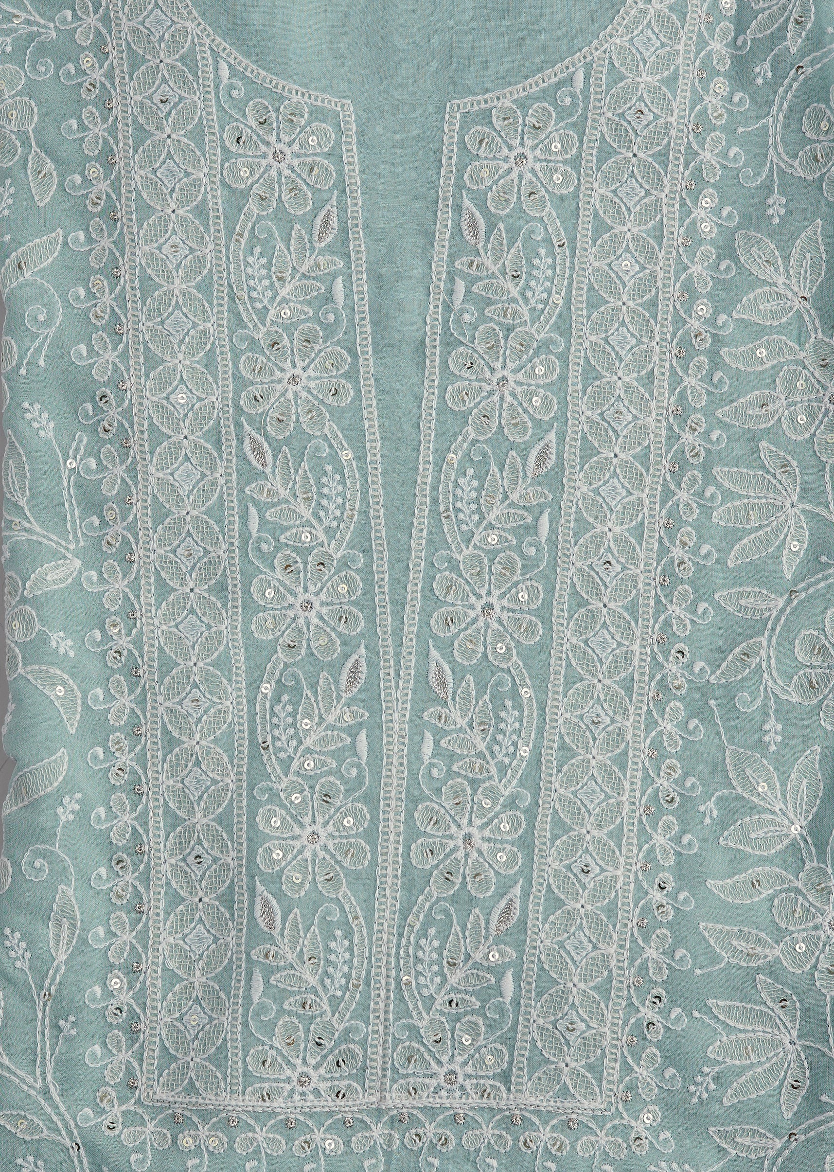 Sky Blue Georgette Thread Work Unstitched Suit Set With Dupatta - Image 2