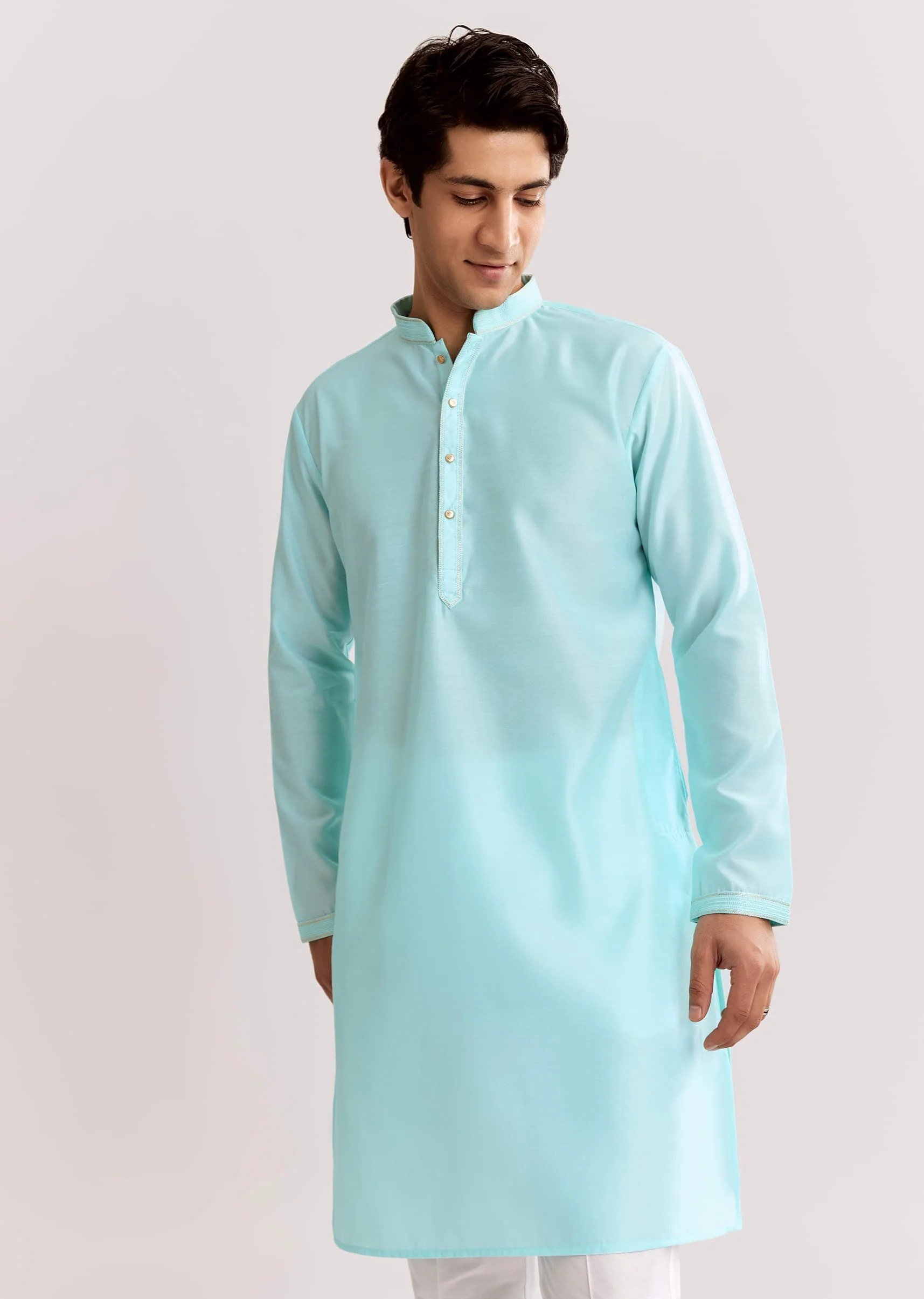 Sky Blue Jacquard Kurta Jacket Set With Animal Print - Image 6