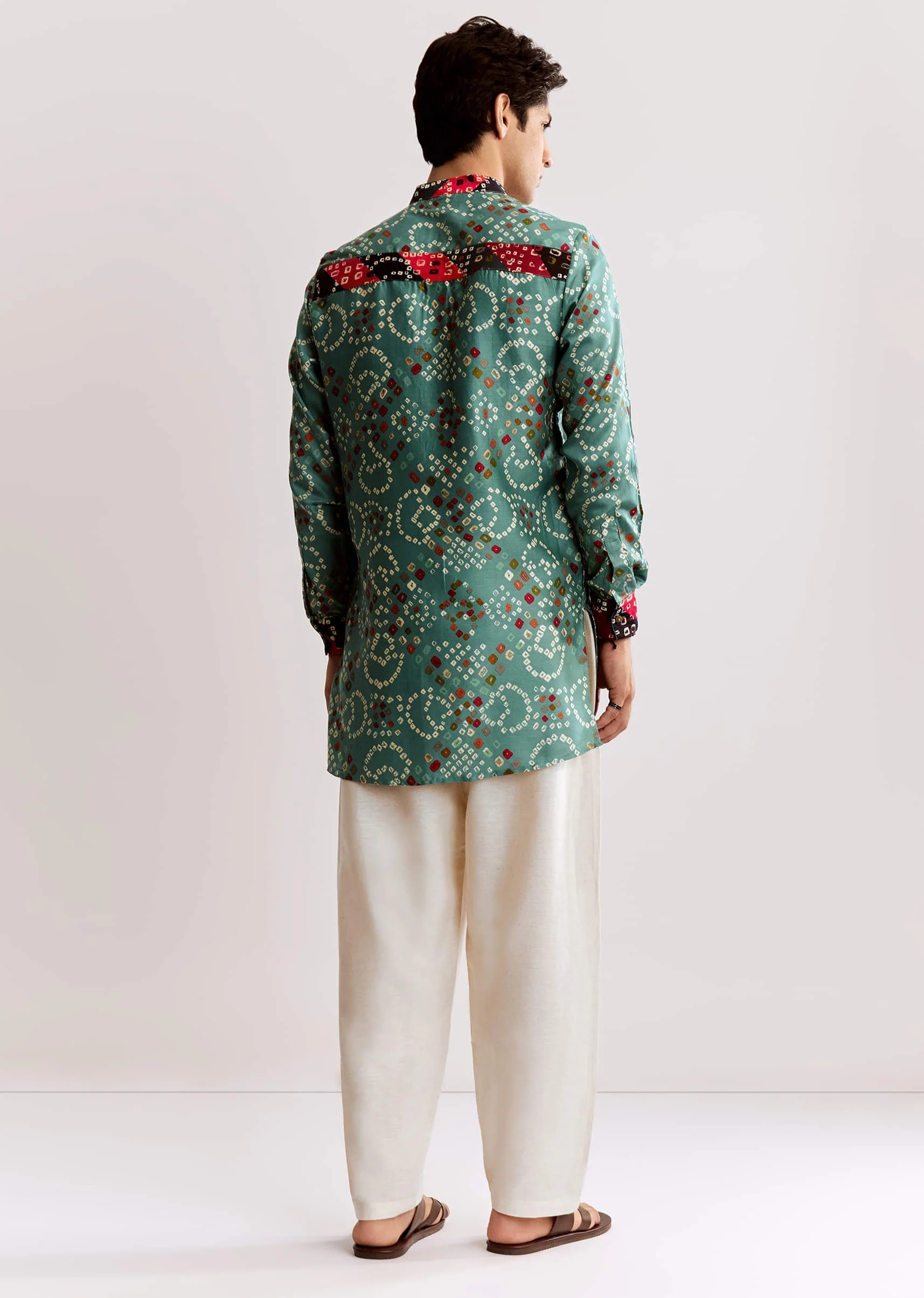 Sky Blue Silk Kurta Set With Bandhani Print - Image 5