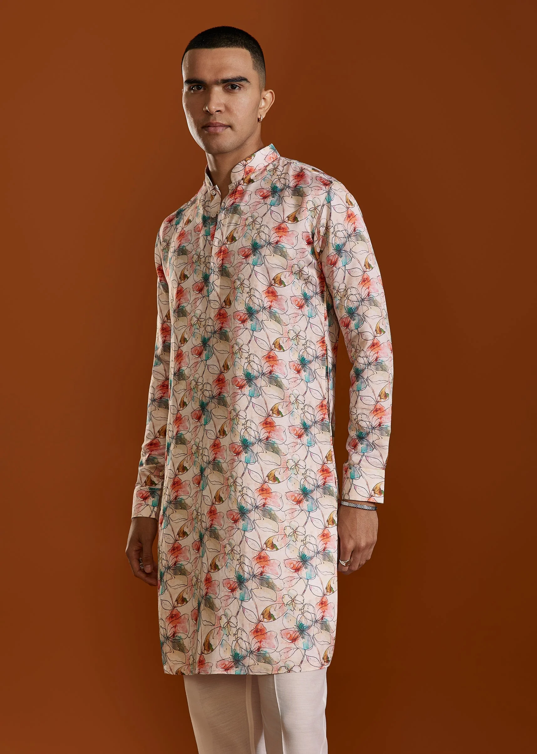 Soft Pastel Pair – Printed Saree For Her And Kurta For Him - Image 9
