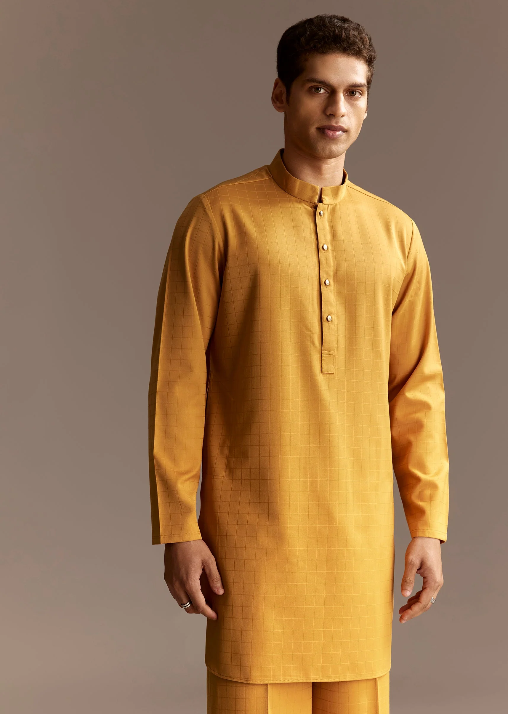 Sunshine Yellow Twin Ensemble – Crepe Sequin Kurta Set For Her And Yellow Kurta Jacket Set For Him - Image 10