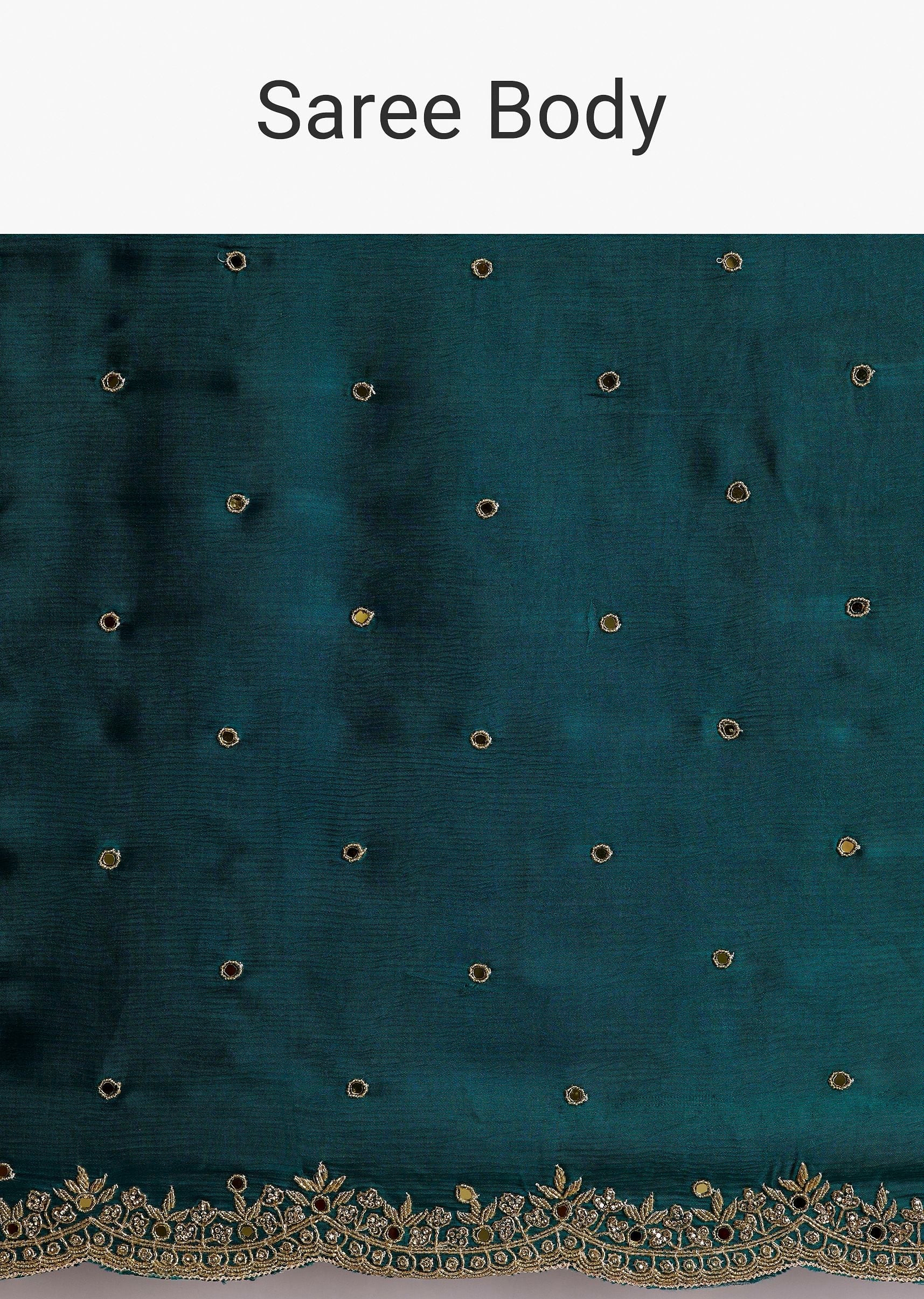 Teal Green Chinon Saree With Cutdana And Sequins Scallop Border - Image 9