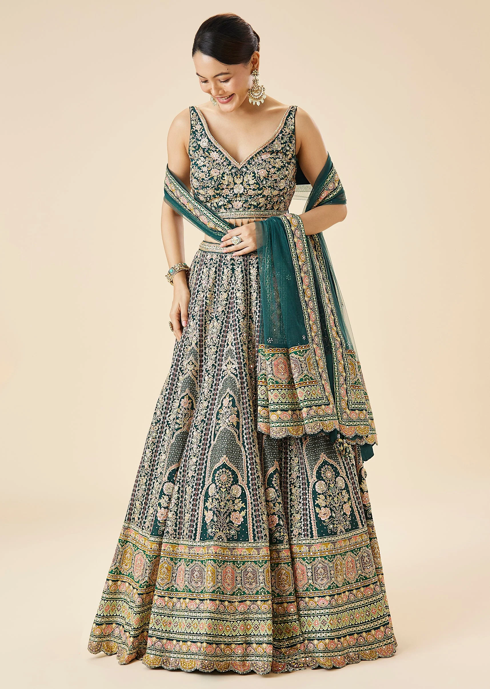 Teal Green Embroidered Lehenga Set - Image 4