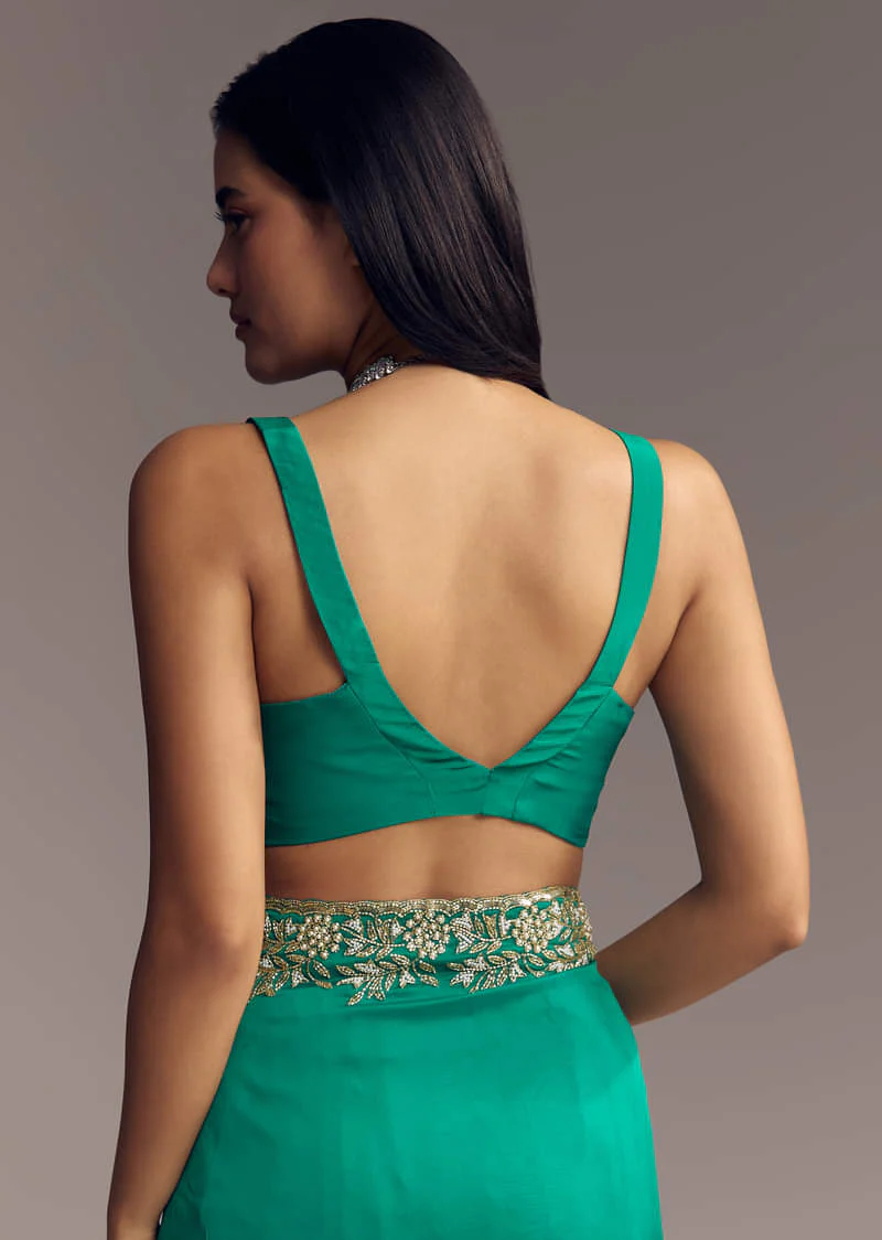 Teal Green Organza Saree With Cut Dana And Sequin Detailing - Image 7