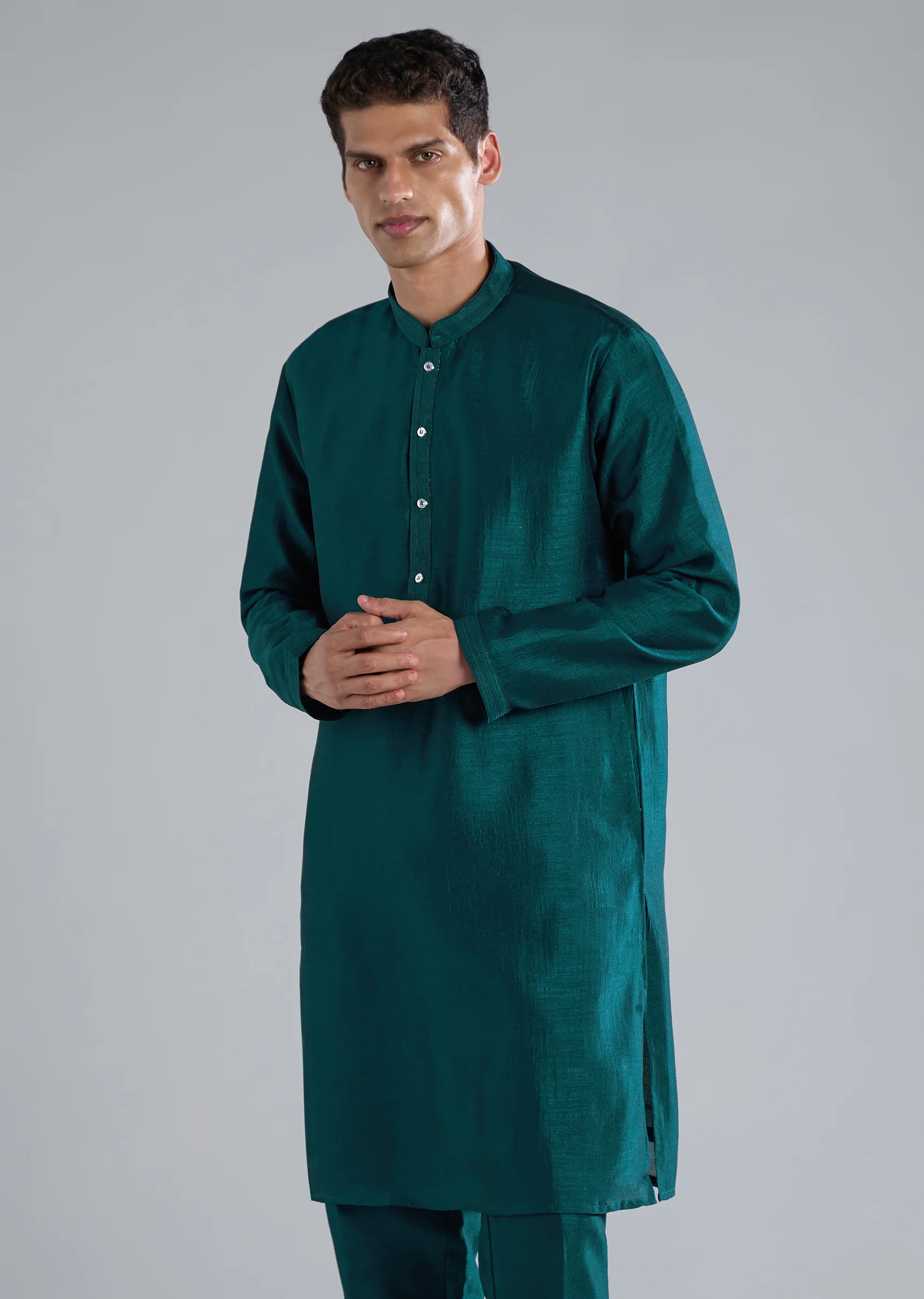 Teal & Peacock Duo ā Anarkali Set For Her And Kurta Jacket For Him - Image 10