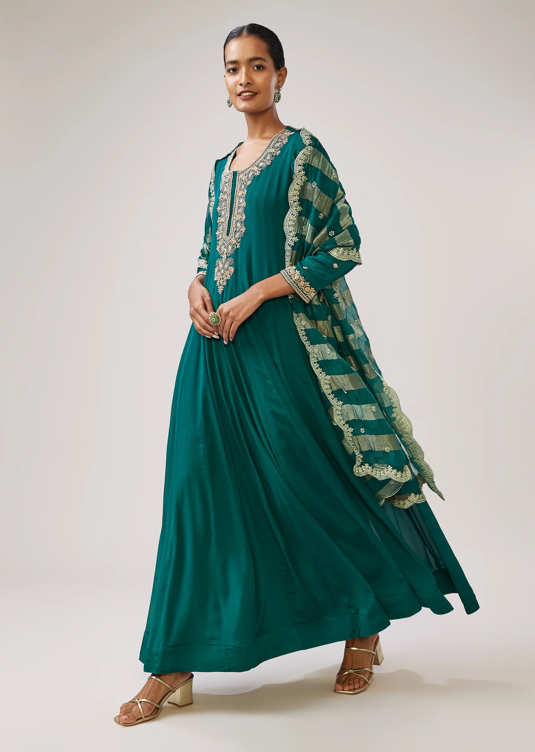 Teal & Peacock Duo ā Anarkali Set For Her And Kurta Jacket For Him - Image 3