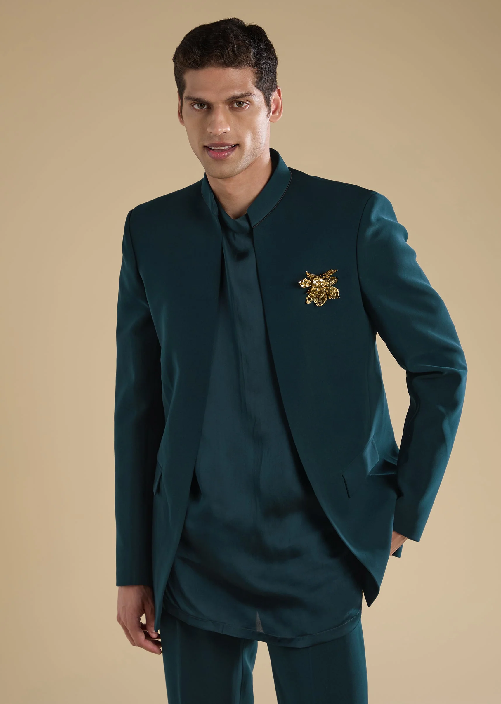 Teal Tuxedo Set With Shirt And Trousers - Image 3