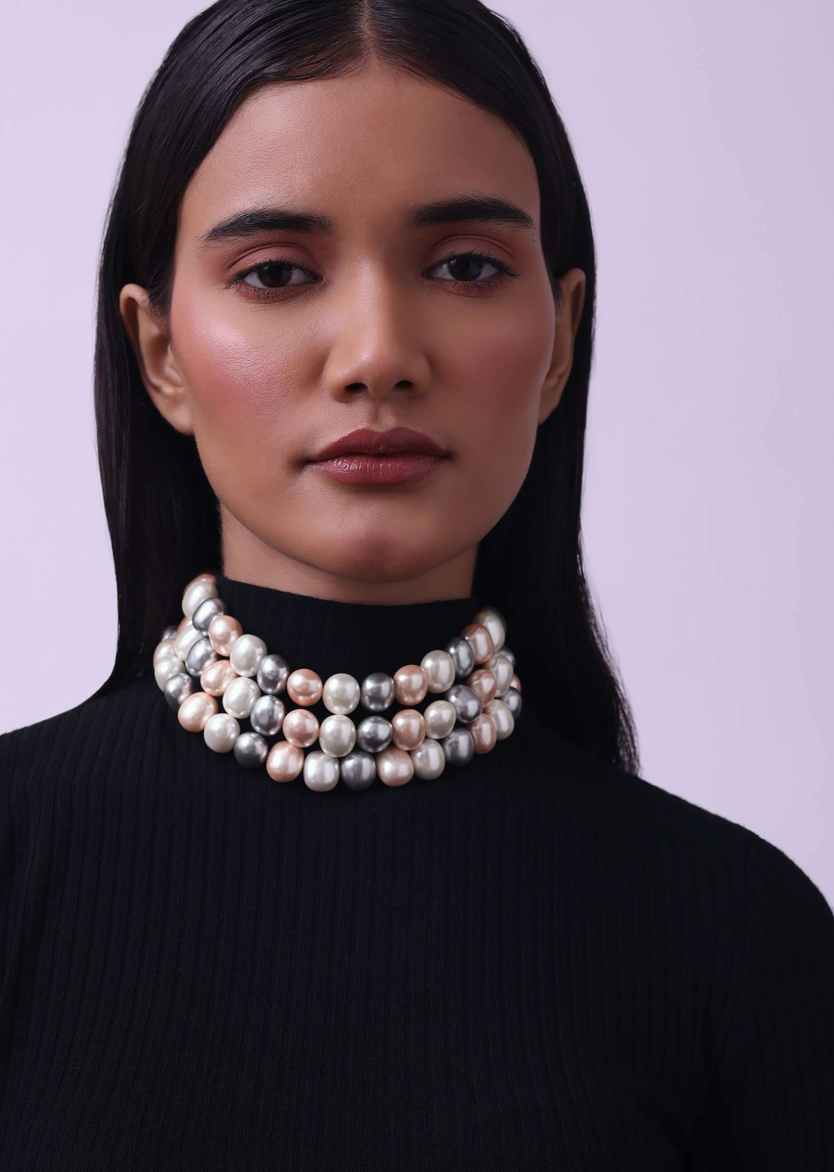 Three layered Mother Of Pearl Choker In Mix Metal - Image 2