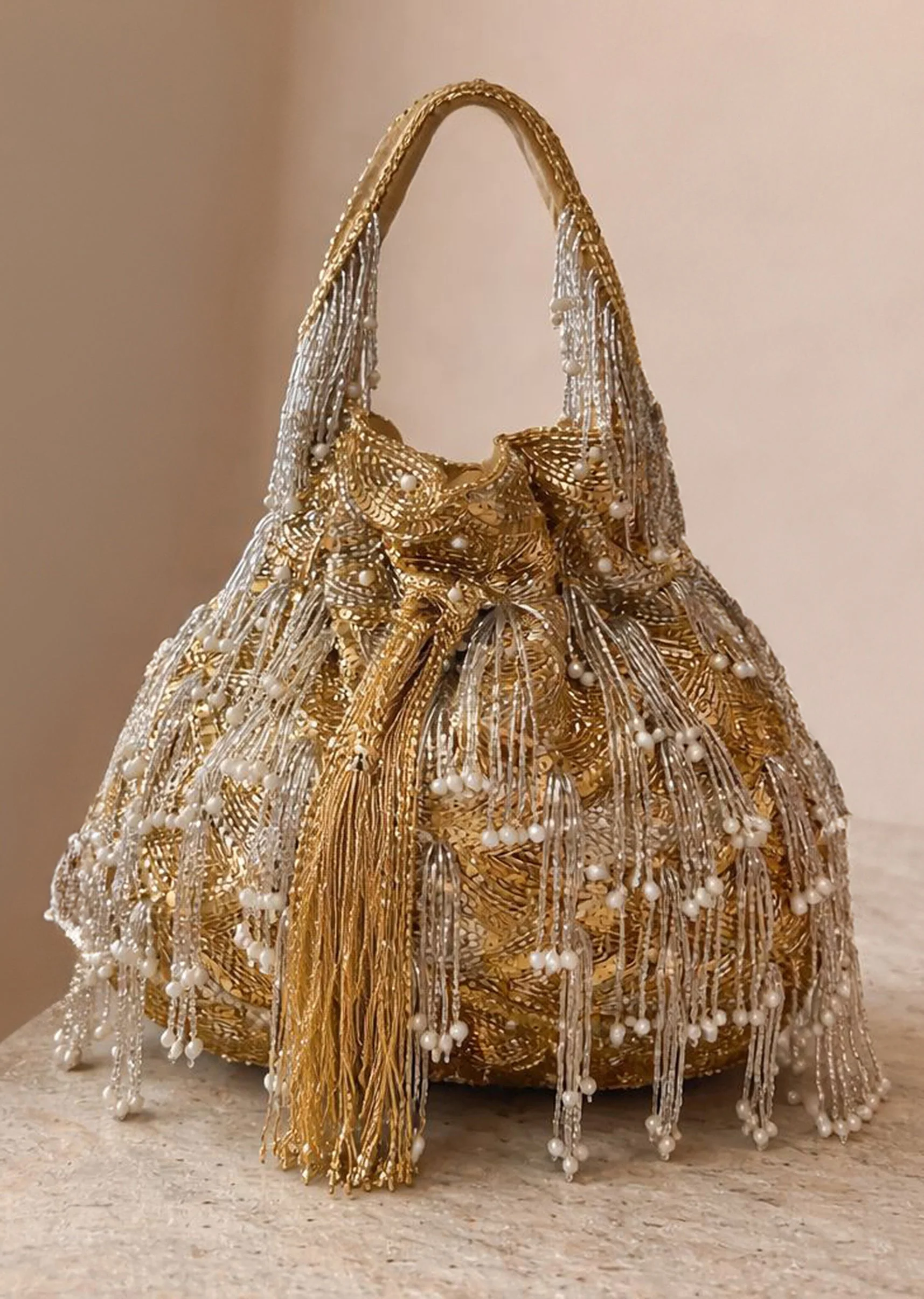 Traditional Gold Embellished Potli - Image 5