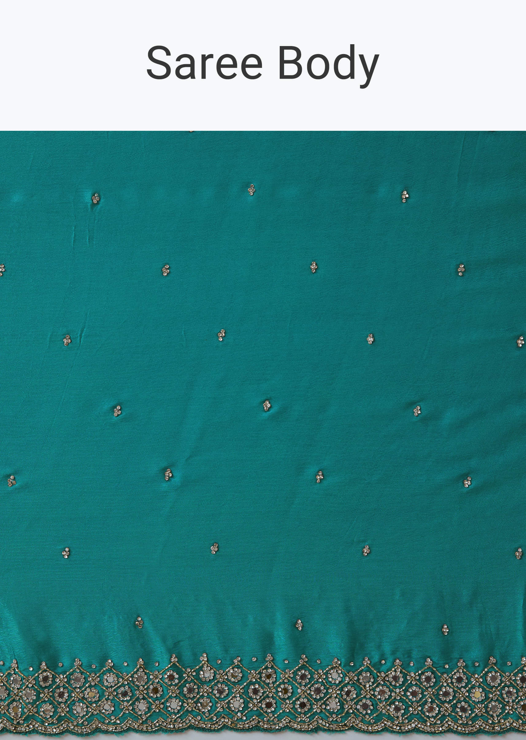 Turquoise Blue Embellished Saree with Unstitched Blouse - Image 9