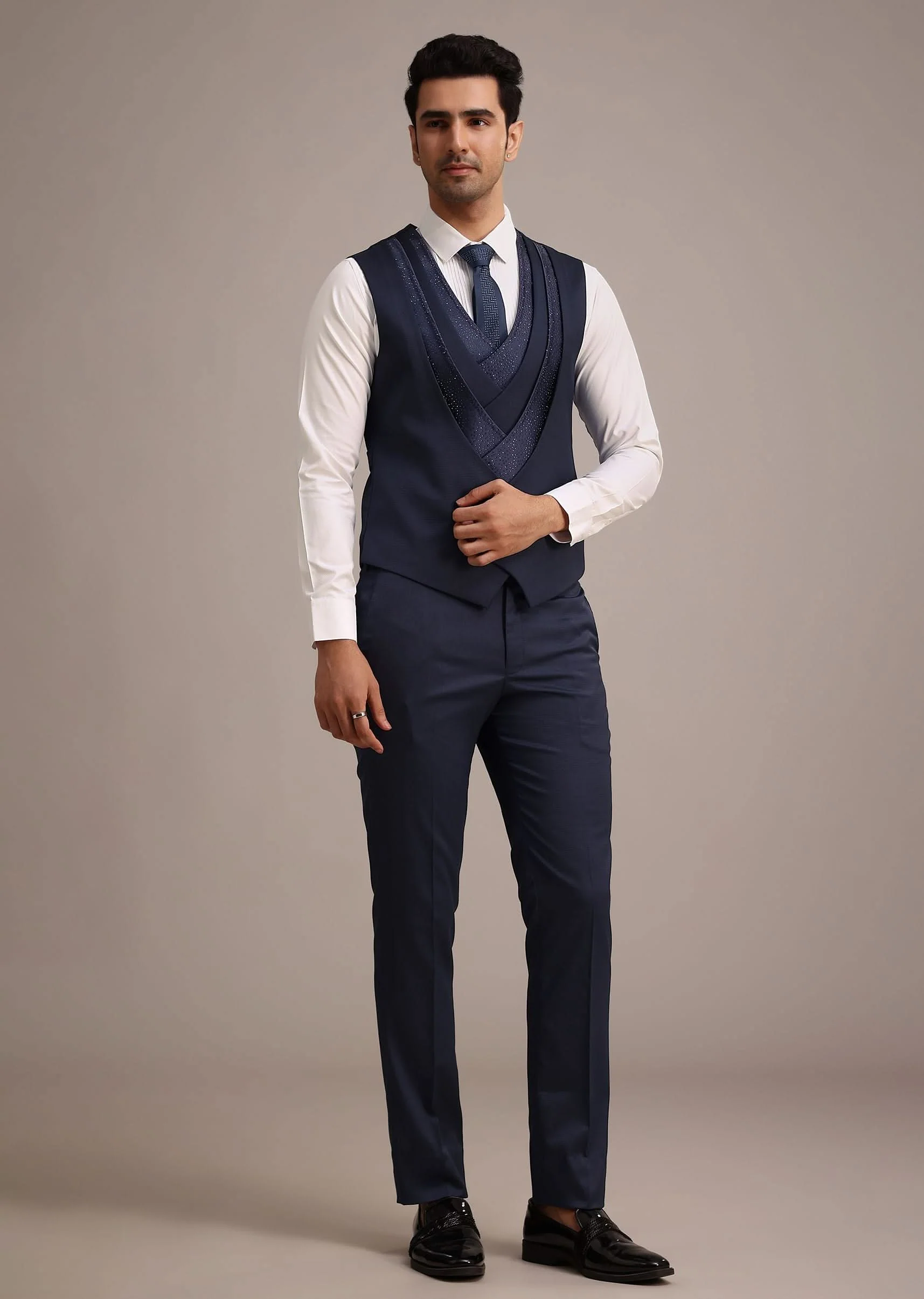 Tuxedo With Intricate Cut Work In Blue - Image 7
