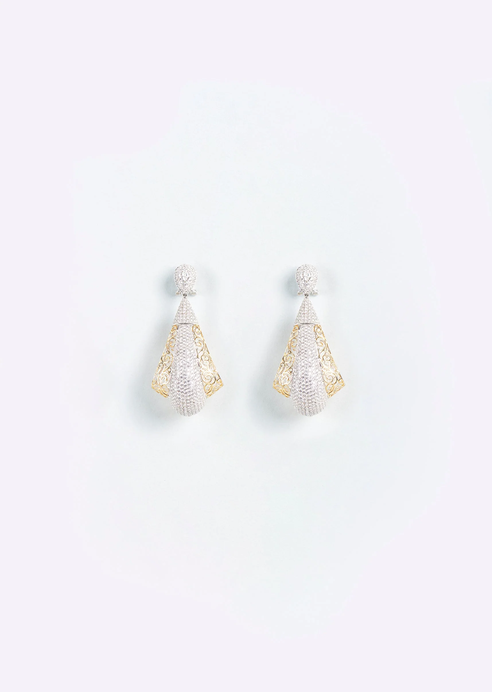 Two Tone White And Silver Finish Zircon Dangler Earrings