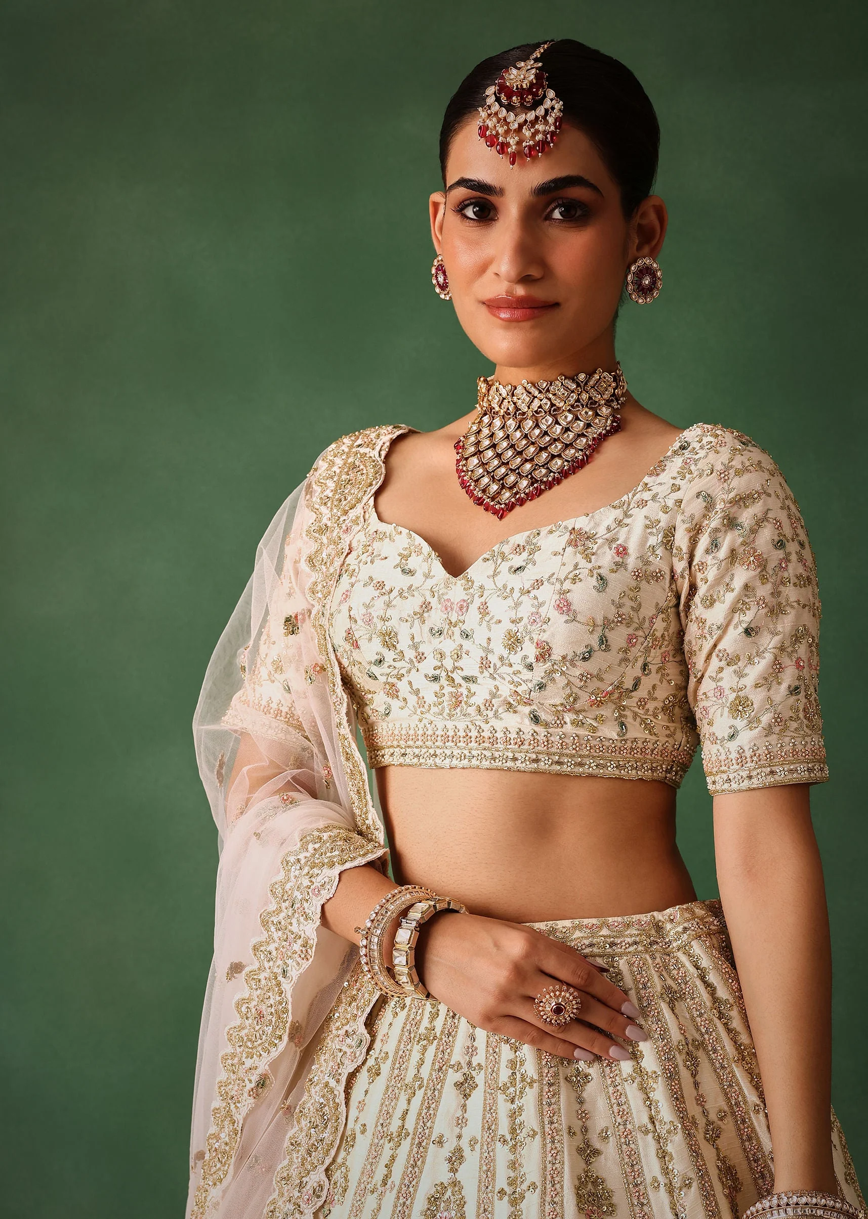 White Embroidered Lehenga Set In Raw Silk - Image 5