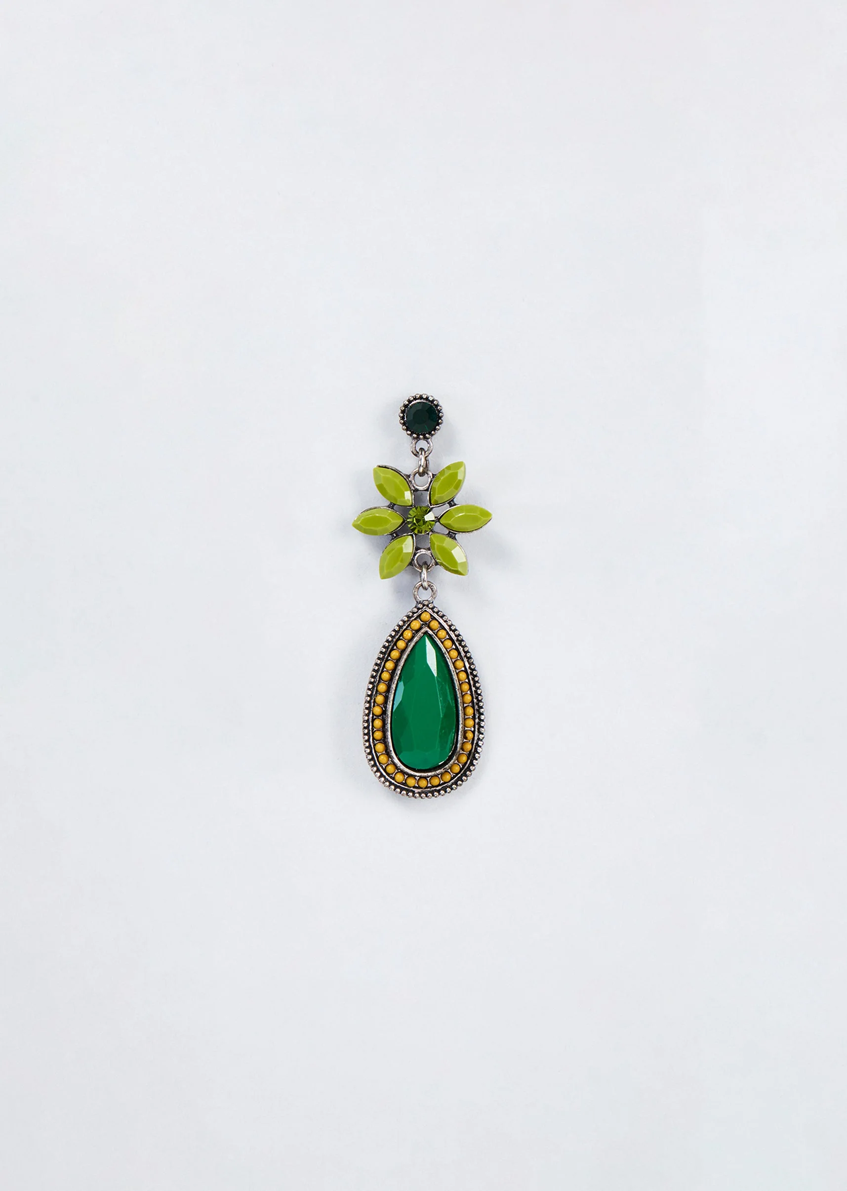 White Finish Green Stone Handcrafted Dangler Earrings - Image 2