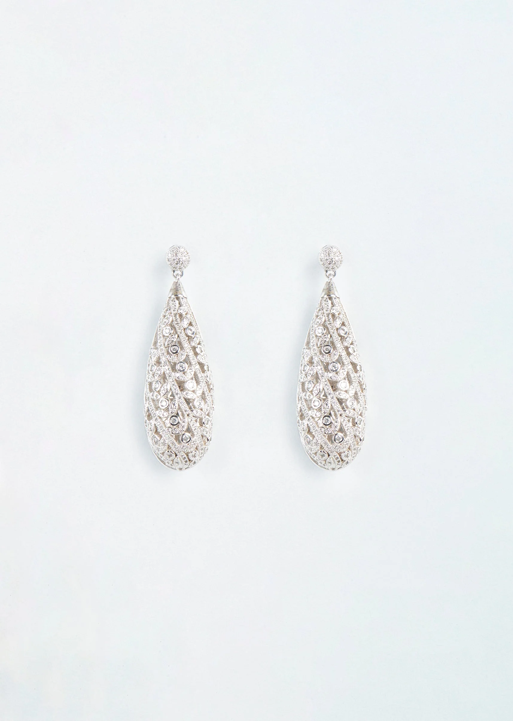 White Finish Zircons Dangler Earrings