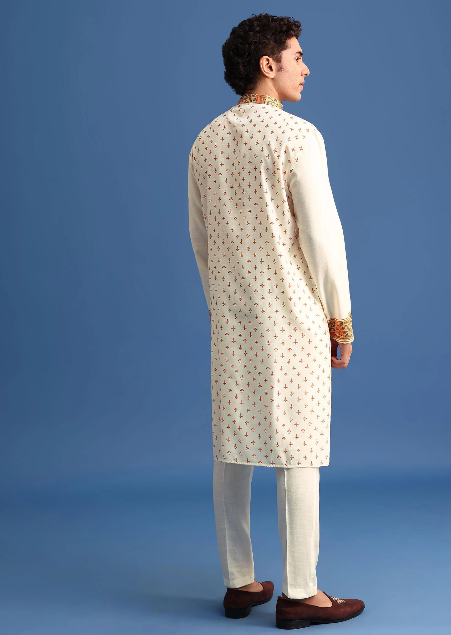 White Hand Block Printed Kurta Set - Image 5