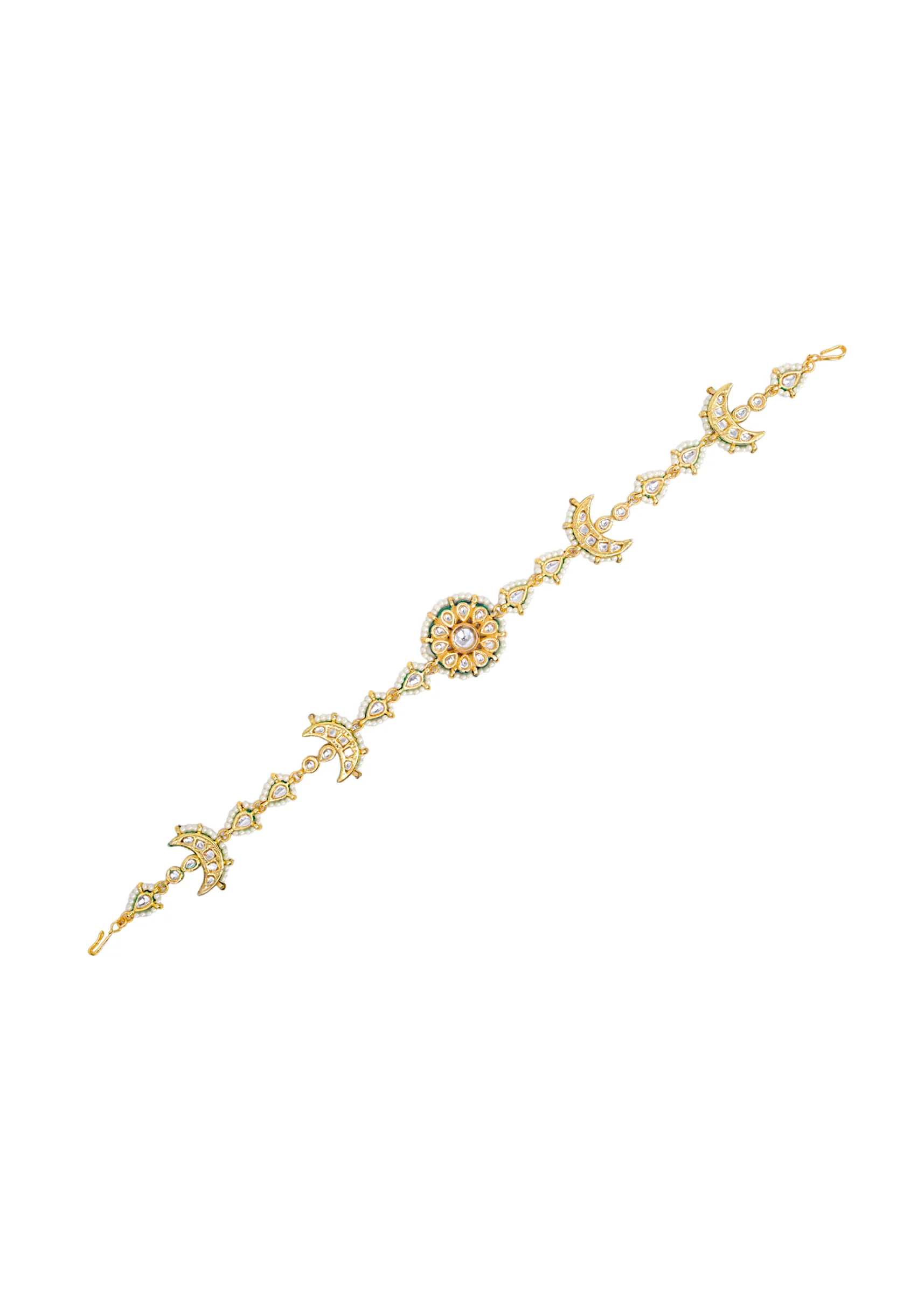 White Kundan Floral Motif Mathapatti - Image 3