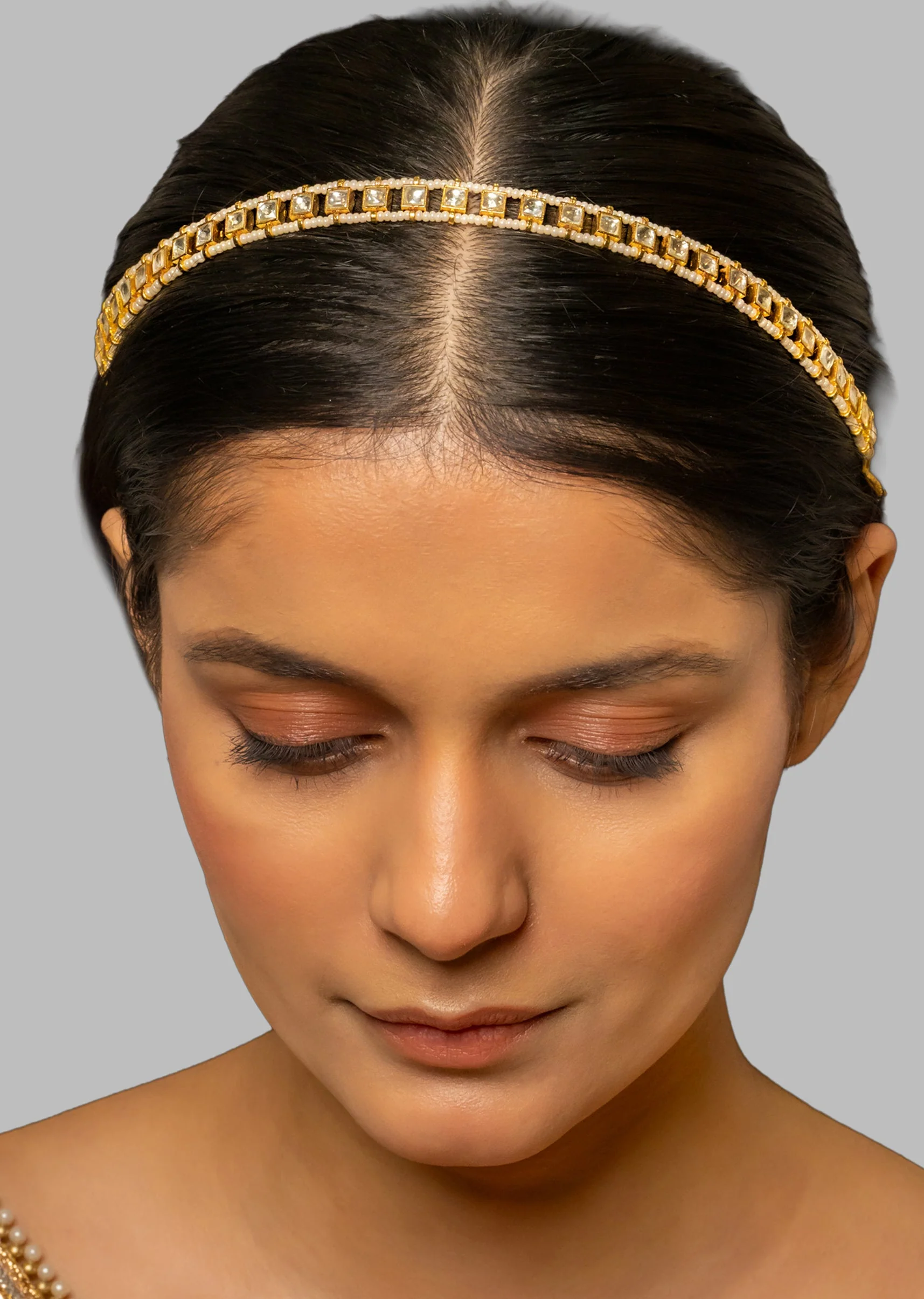 White Kundan Headband - Image 2