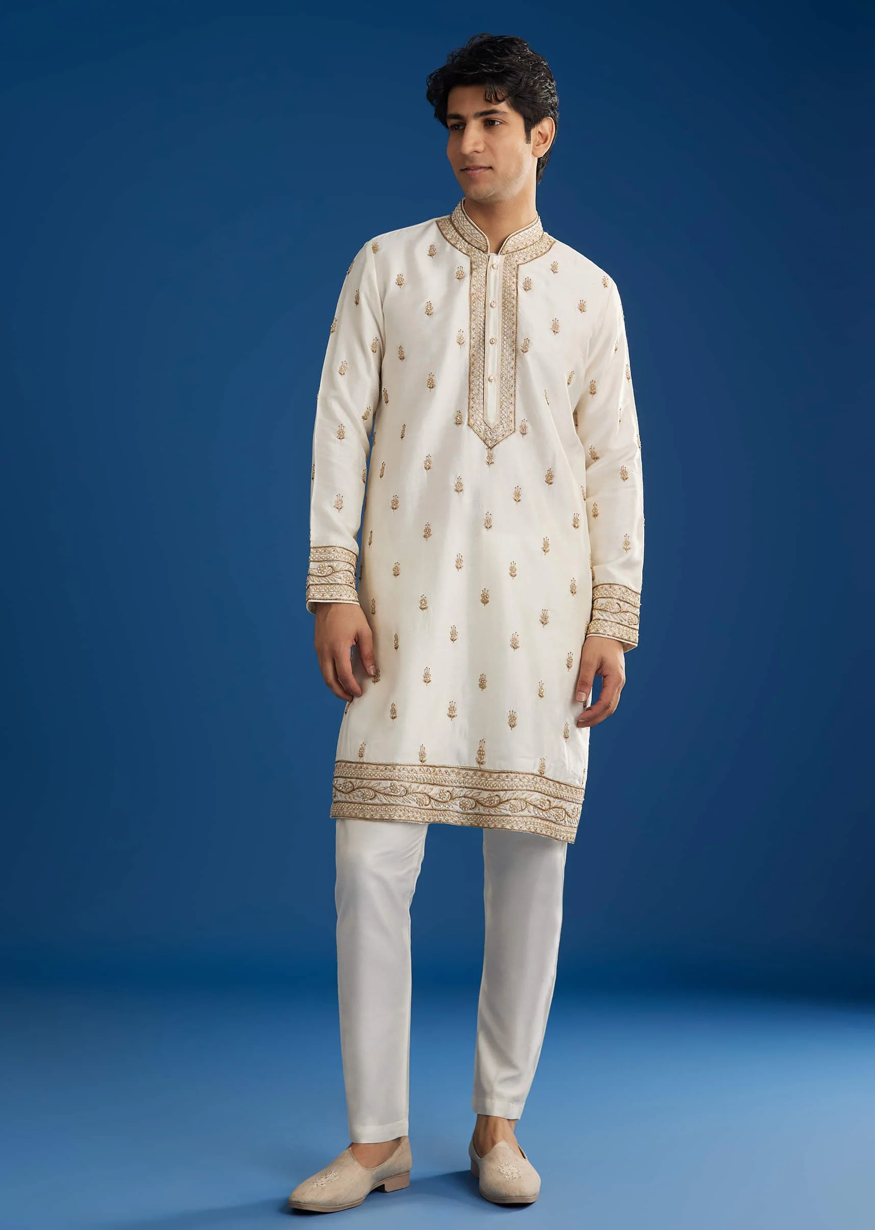 White Rawsilk Kurta Set With Zari Sequins And Cut Dana - Image 2
