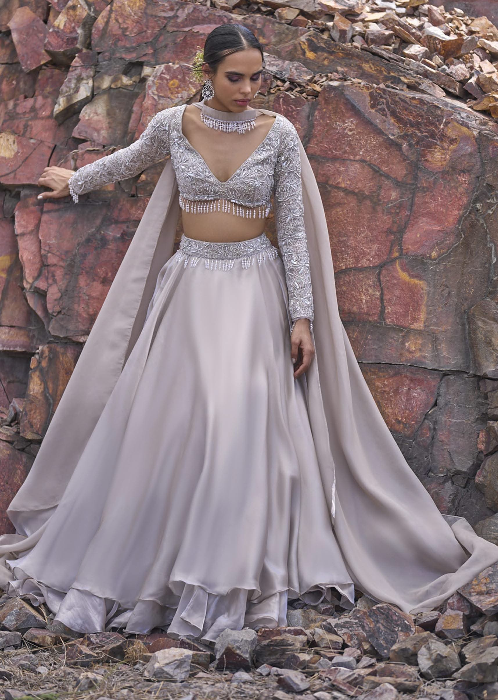 White Ruffle Lehenga With Blouse And Choker Dupatta - Image 12