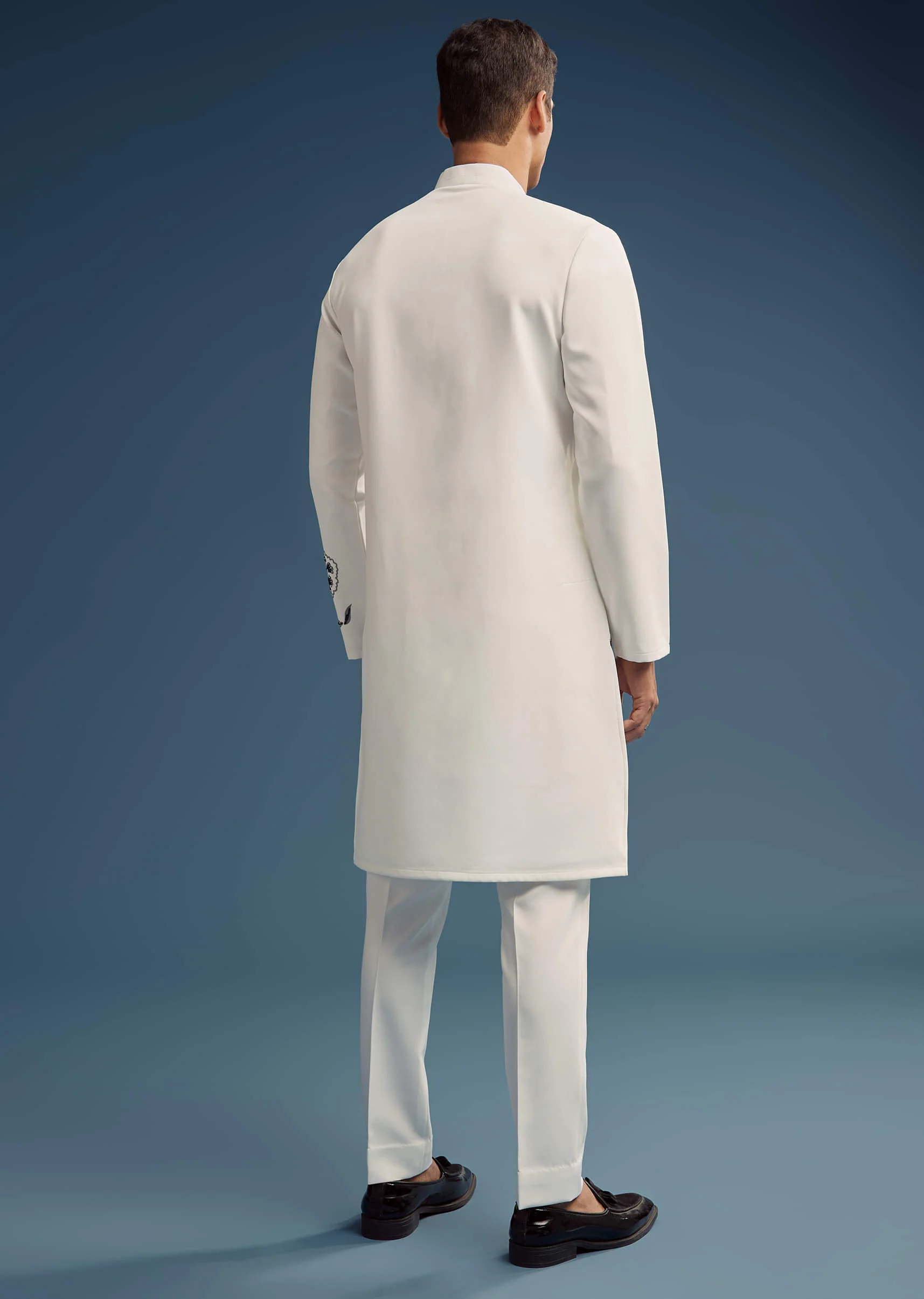 White Suiting Fabric Kurta Set For Men With Floral Print - Image 5