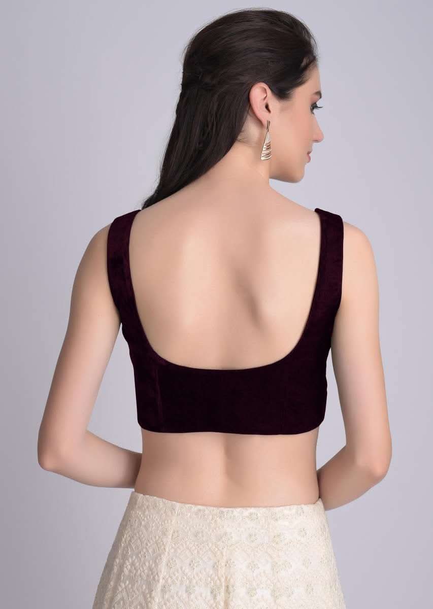 Wine Blouse In Velvet With Front Zip Opening - Image 4