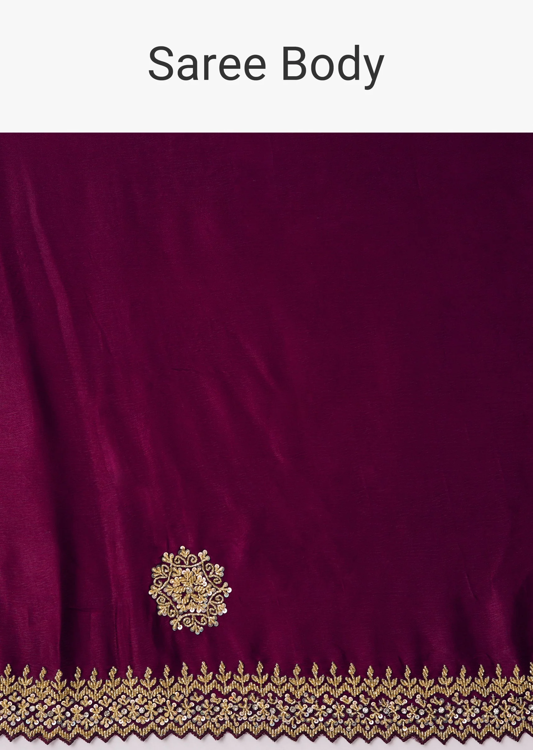 Wine Chinon Saree With Zigzag Cutwork Border And Cutdana Sequin Embroidery - Image 9