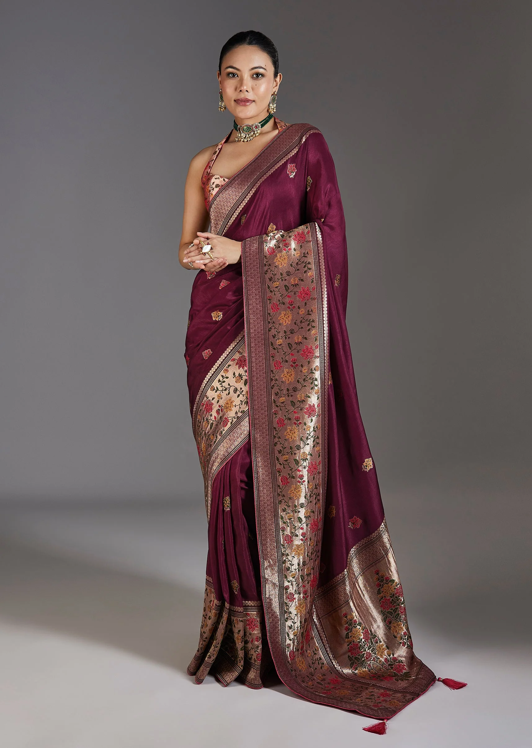 Wine Dola Silk Saree - Image 3