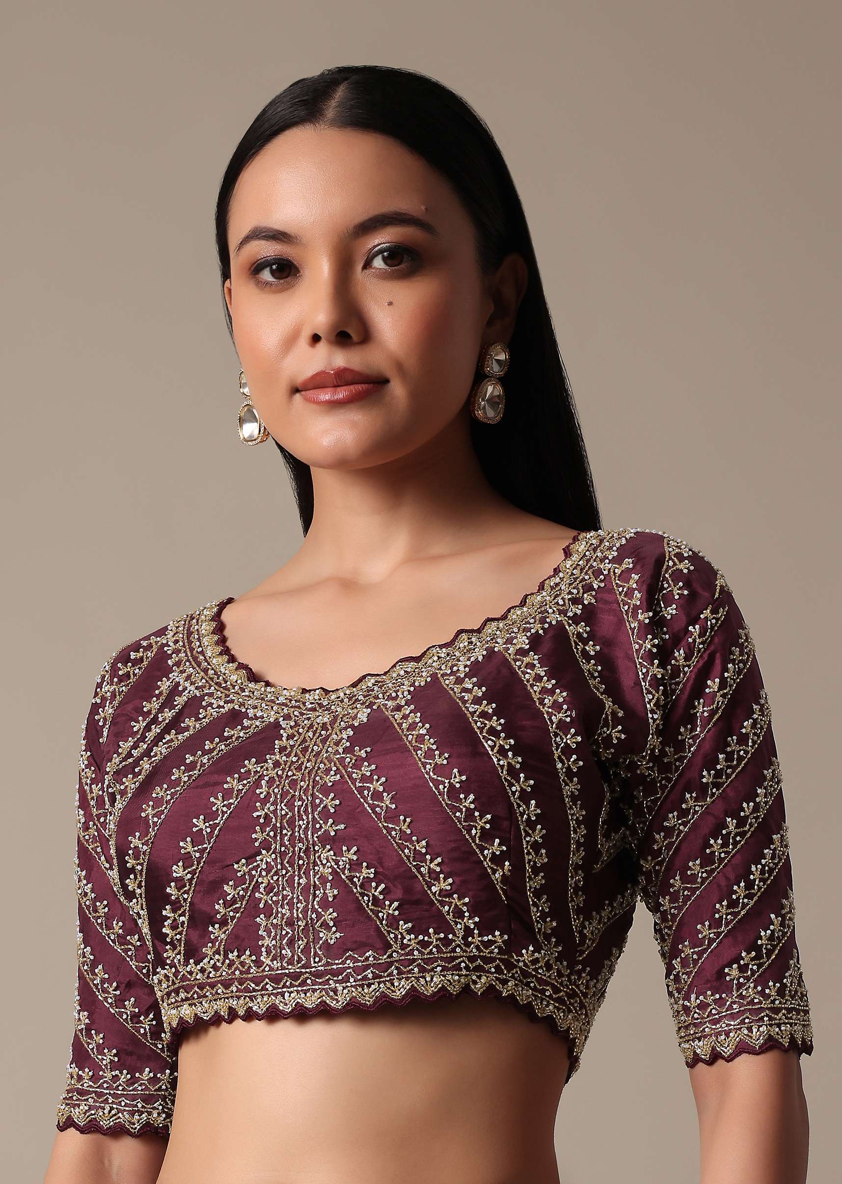 Wine Ready Pleated Saree With Embellished Blouse - Image 6