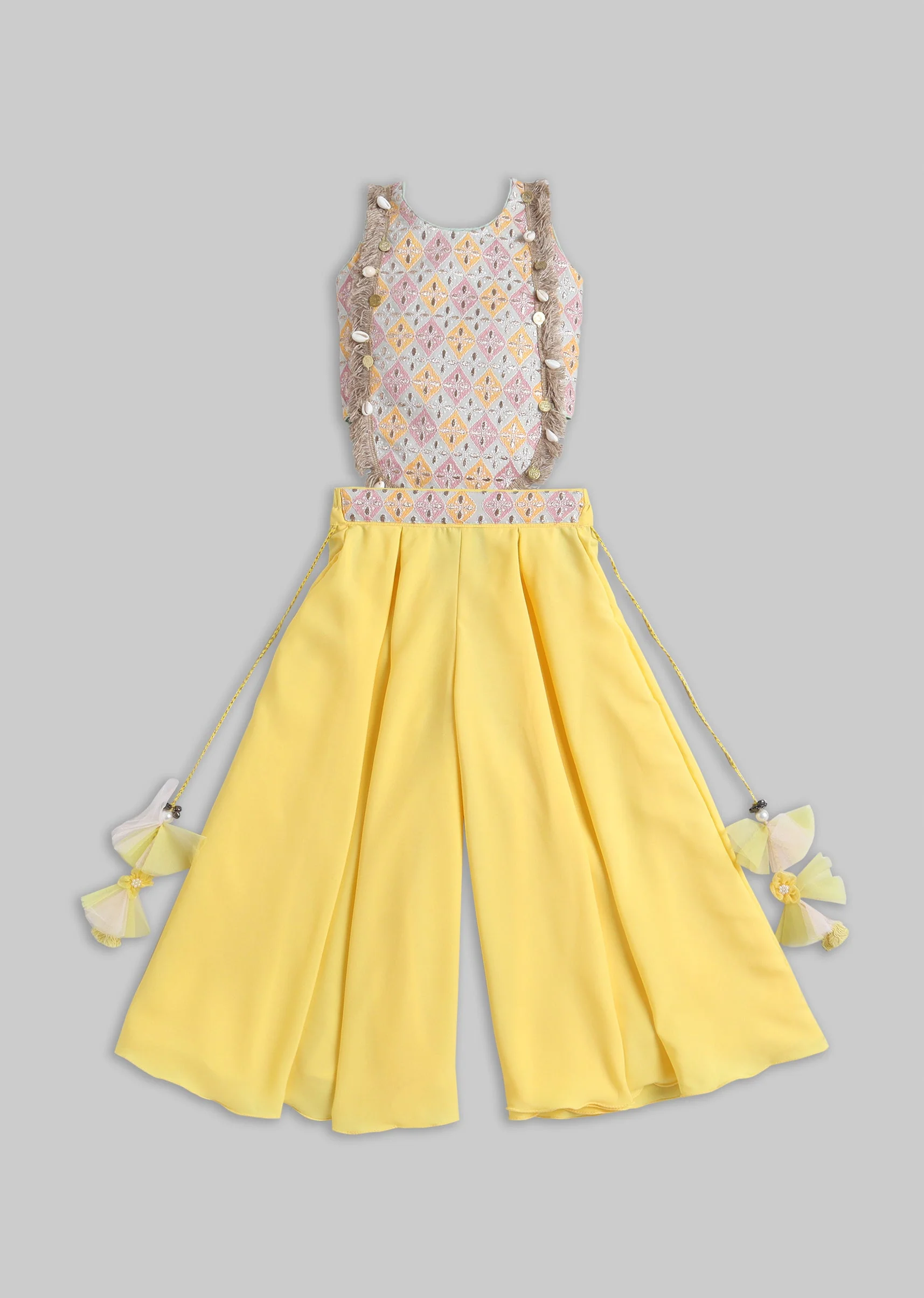 Yellow And Off White Colorblock Salwar Kameez Set