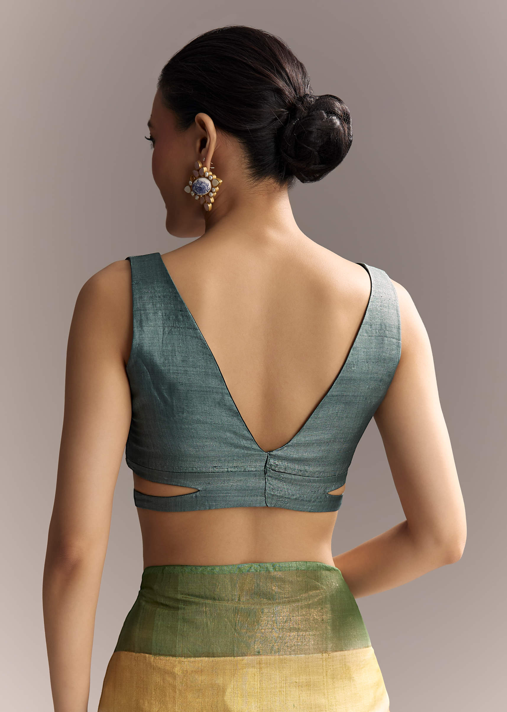Yellow Cotton Saree With Hand Painted Motifs And Green Border - Image 8