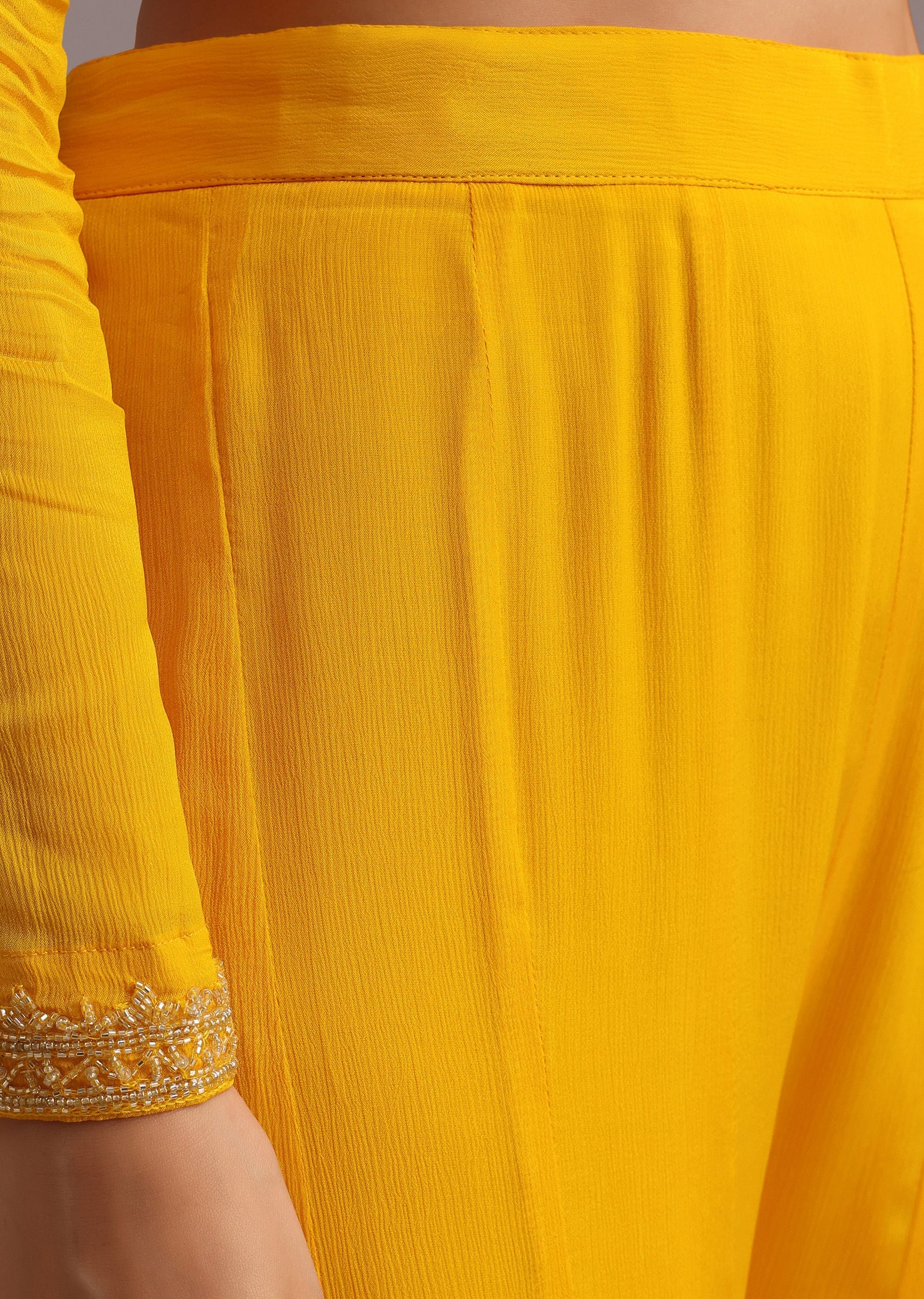 Yellow Cutdana Kurti Palazzo Suit With Dupatta - Image 6
