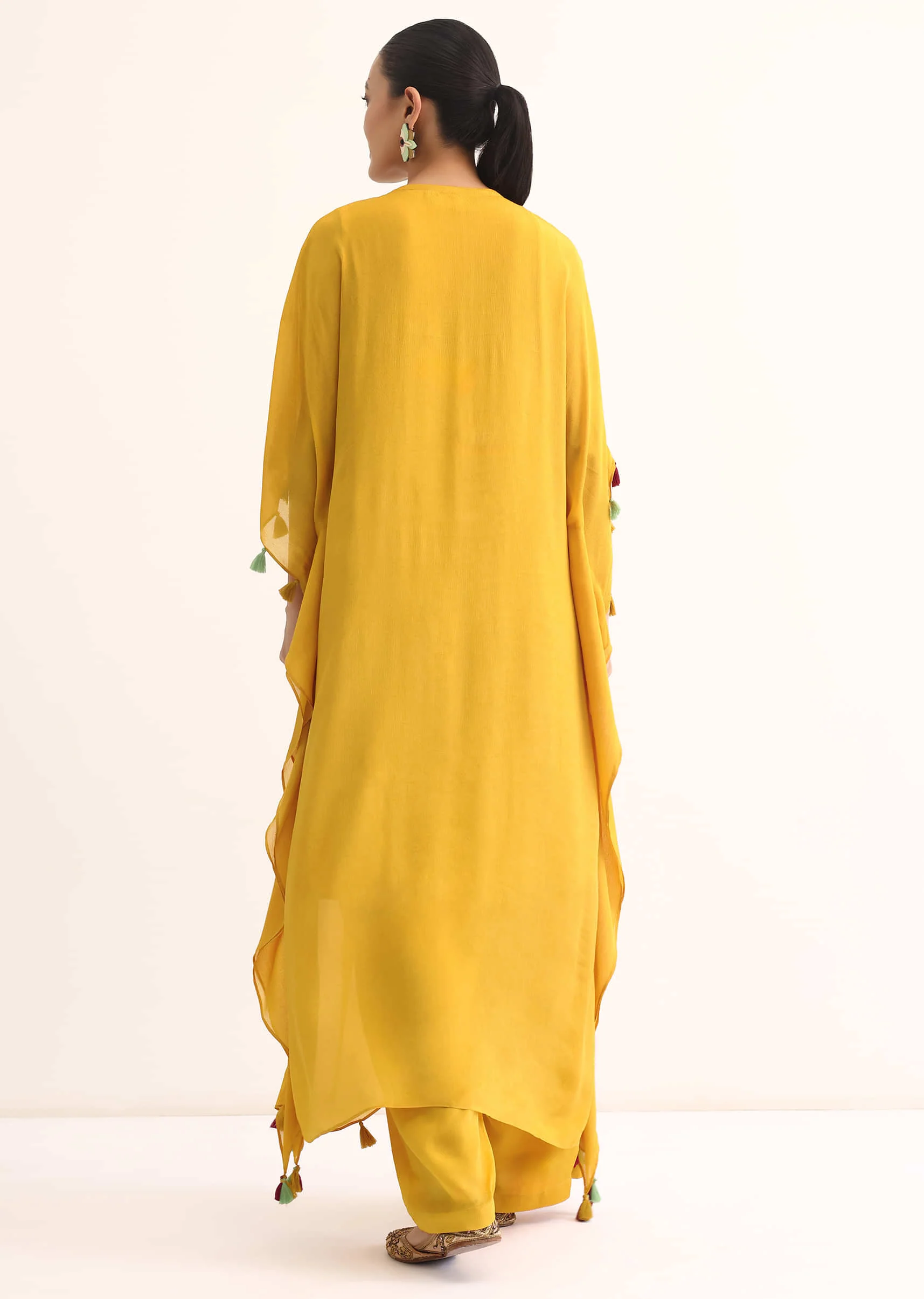 Yellow Embroidered Kaftan Kurta Set - Image 5