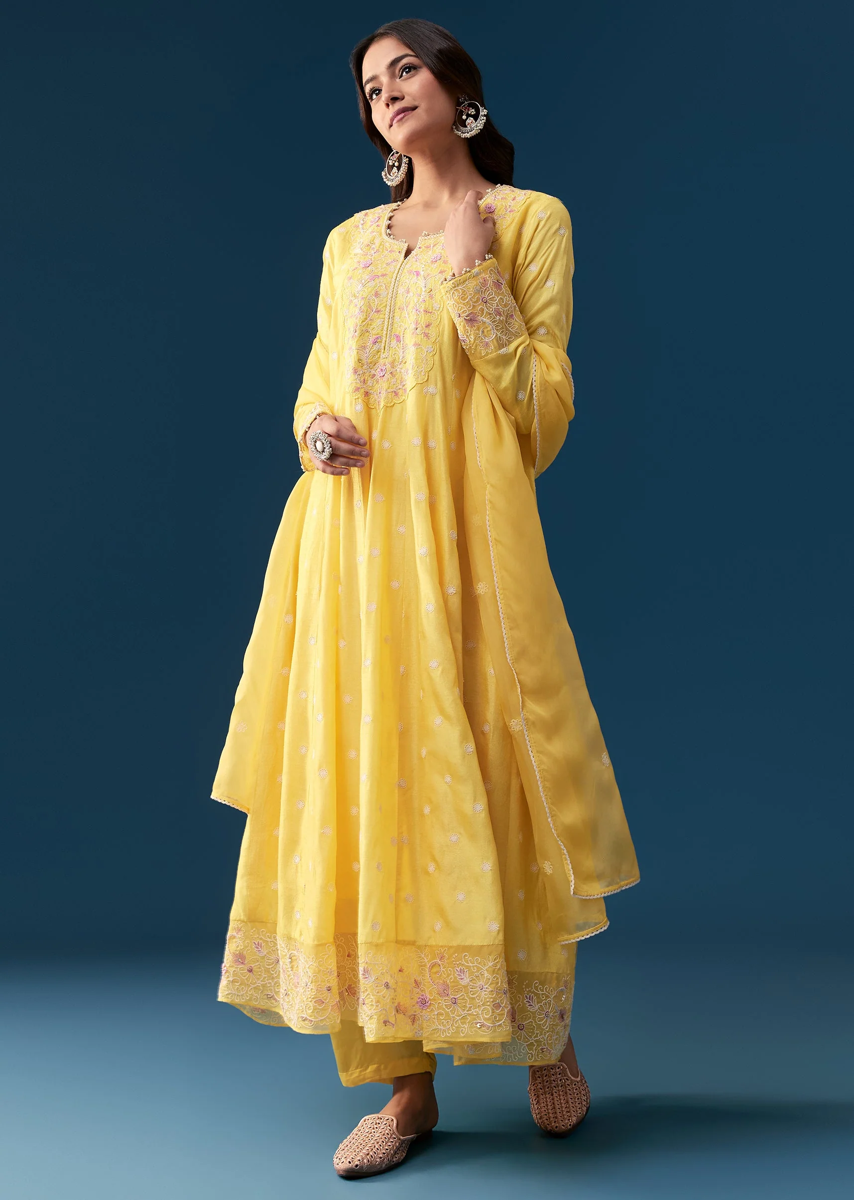 Yellow Festive Pair – Anarkali For Her And Kurta Set For Him - Image 4