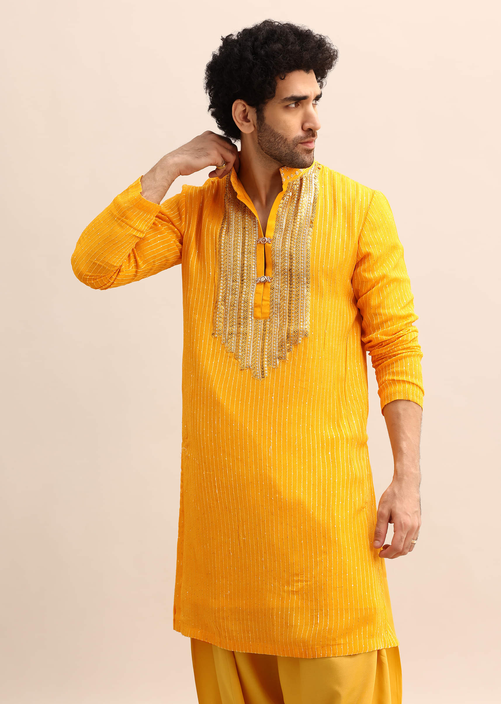 Yellow Gold Coin Work Kurta And Patiala Salwar Set - Image 9