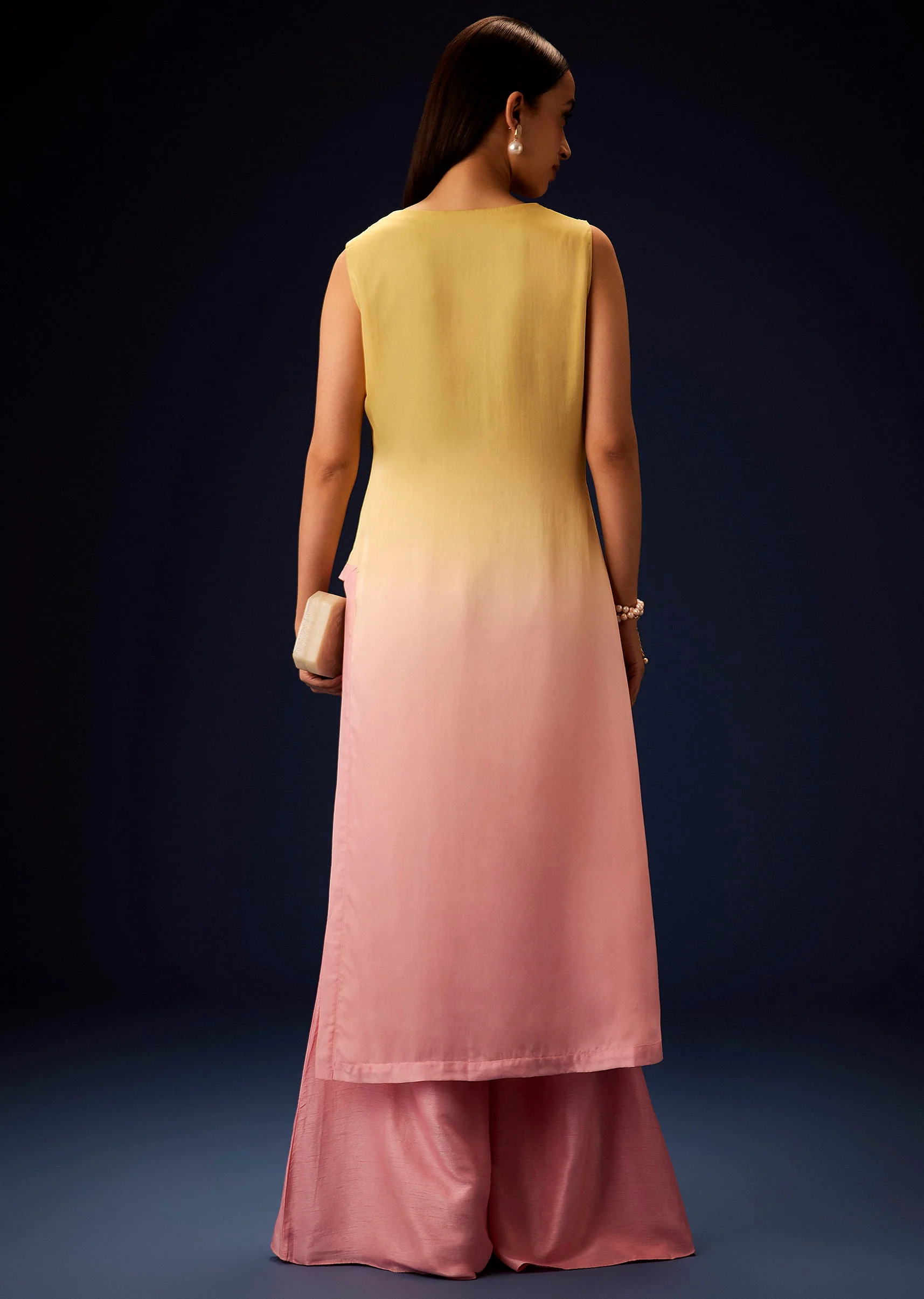 Yellow Ombre A Line Kurta With Bell Bottom Pants - Image 5